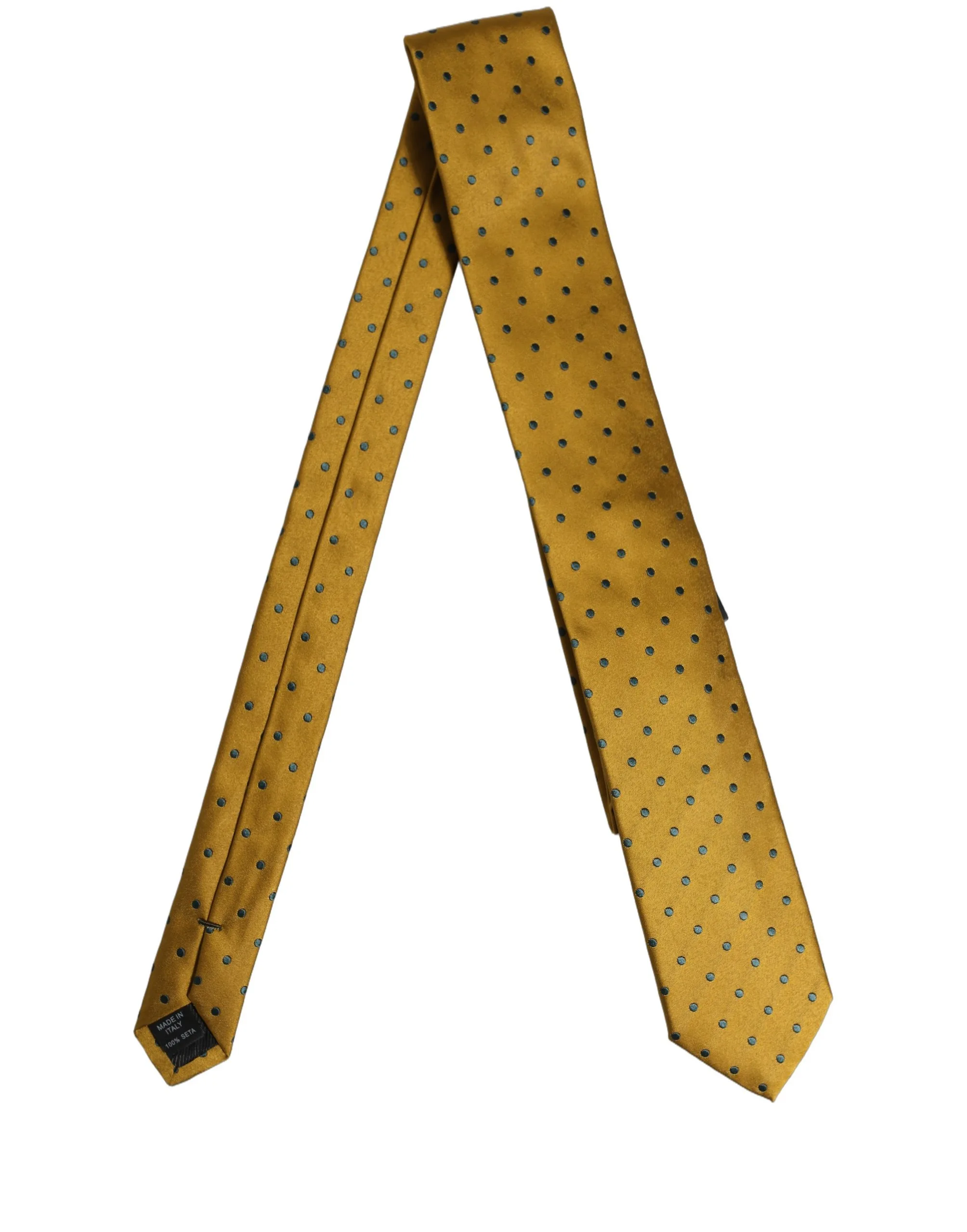 Men Mustard Silk Polka Dot Adjustable Tied Necktie Tie - Image 2