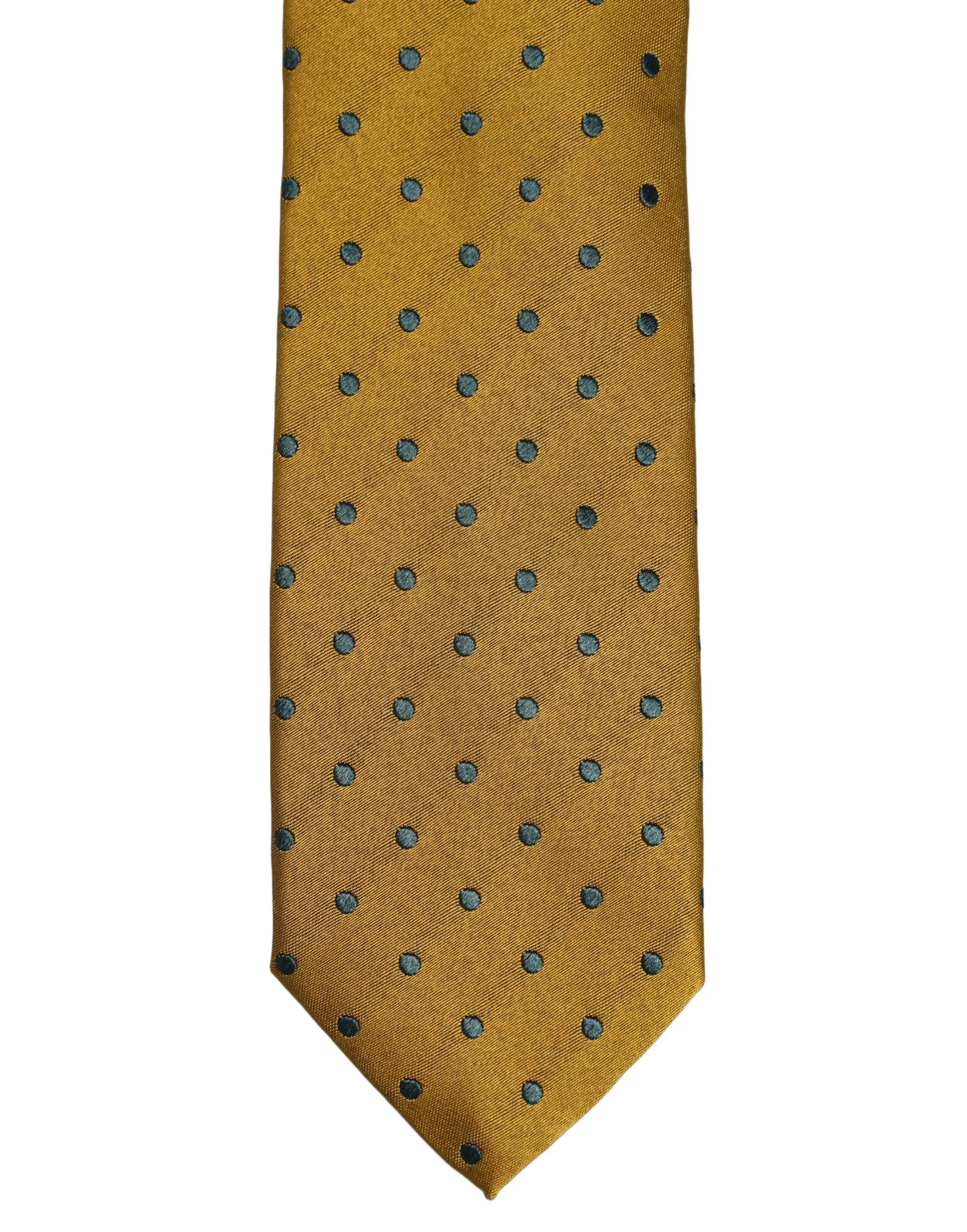 Men Mustard Silk Polka Dot Adjustable Tied Necktie Tie - Image 3