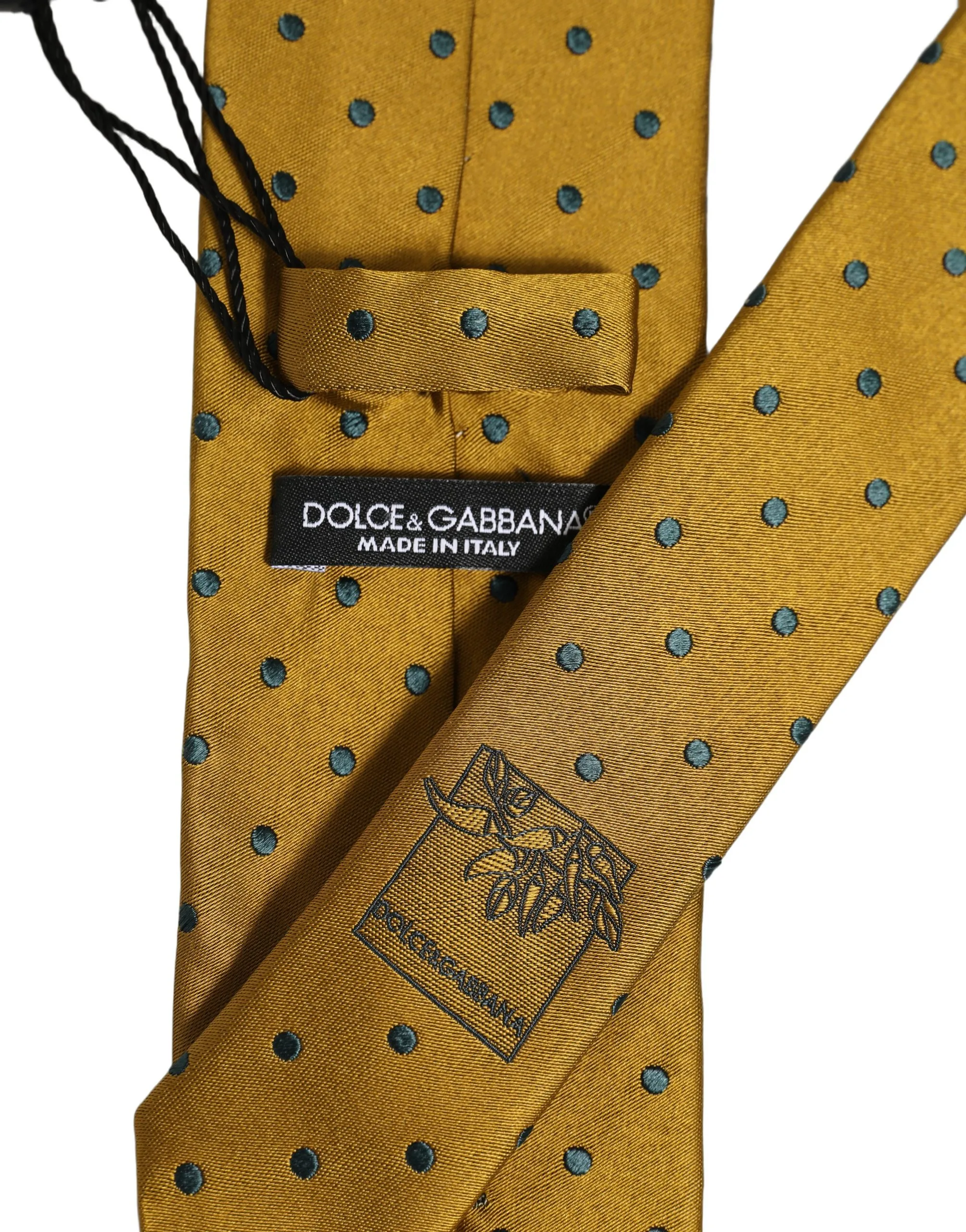 Men Mustard Silk Polka Dot Adjustable Tied Necktie Tie - Image 5