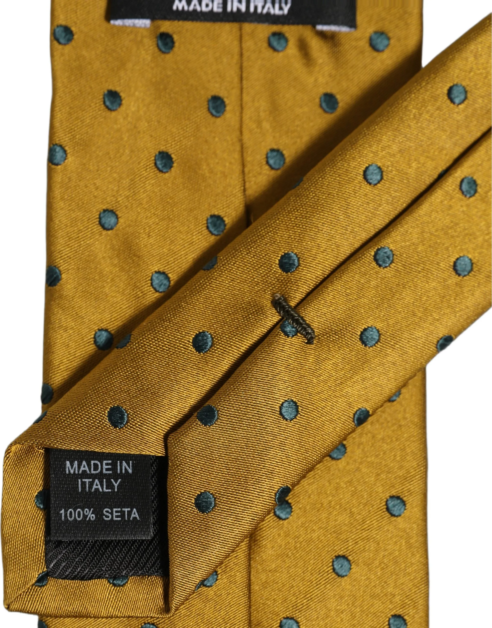 Men Mustard Silk Polka Dot Adjustable Tied Necktie Tie - Image 6
