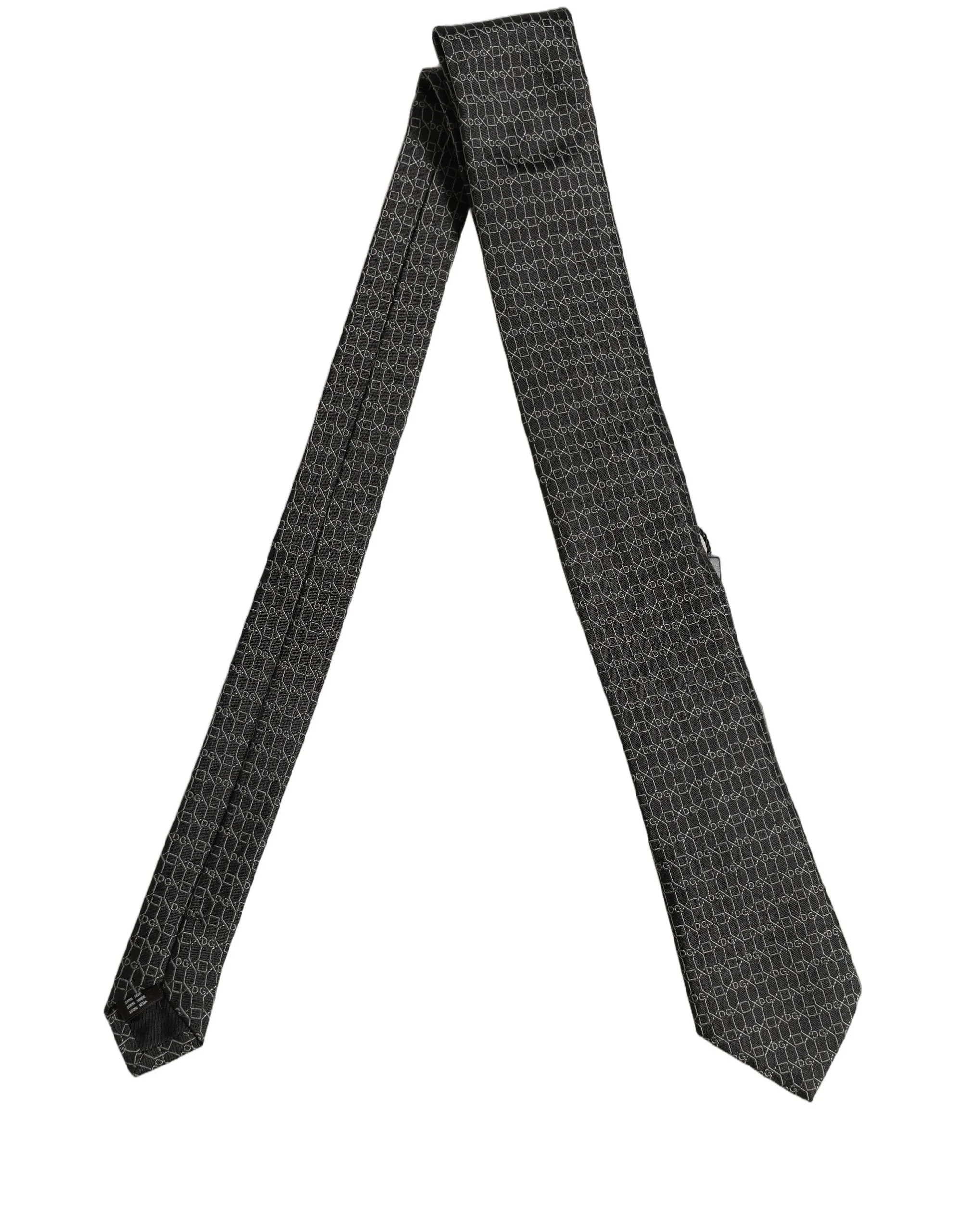 Dark Gray Silk DG Monogram Adjustable Tied Necktie Tie - Image 2