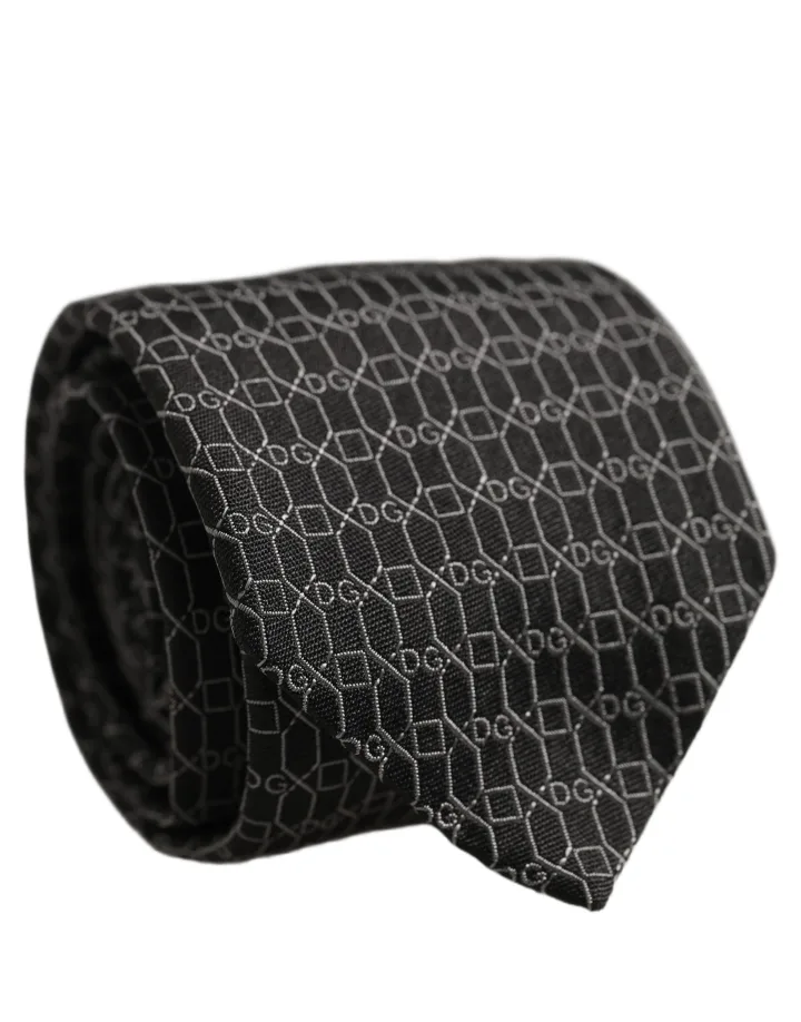 Dark Gray Silk DG Monogram Adjustable Tied Necktie Tie