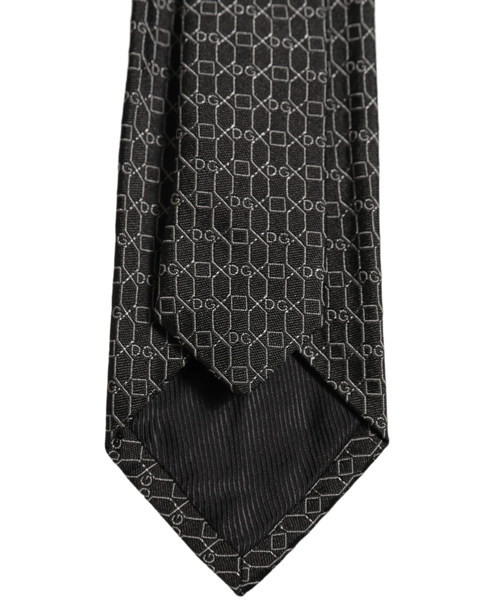 Dark Gray Silk DG Monogram Adjustable Tied Necktie Tie - Image 4