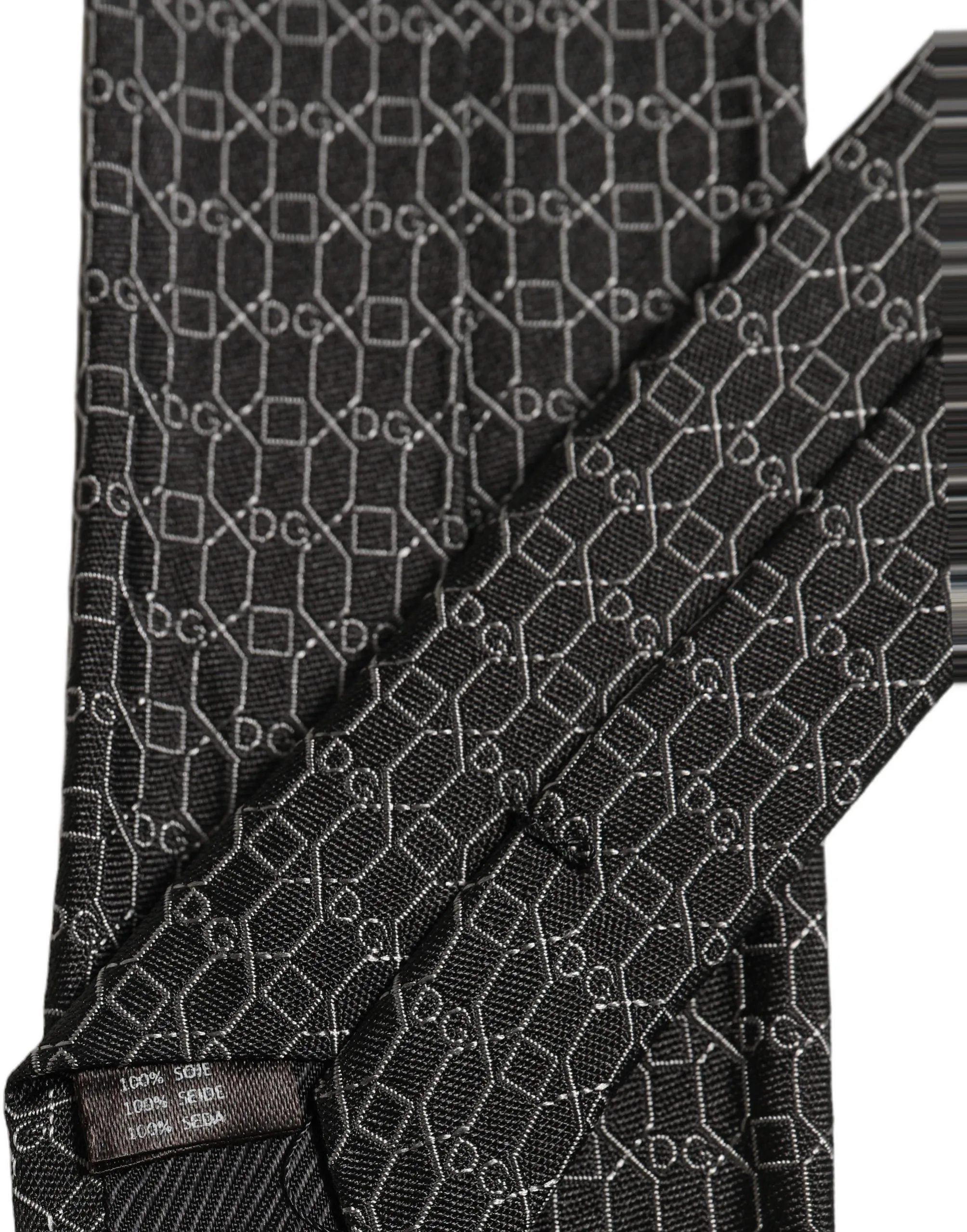 Dark Gray Silk DG Monogram Adjustable Tied Necktie Tie - Image 5