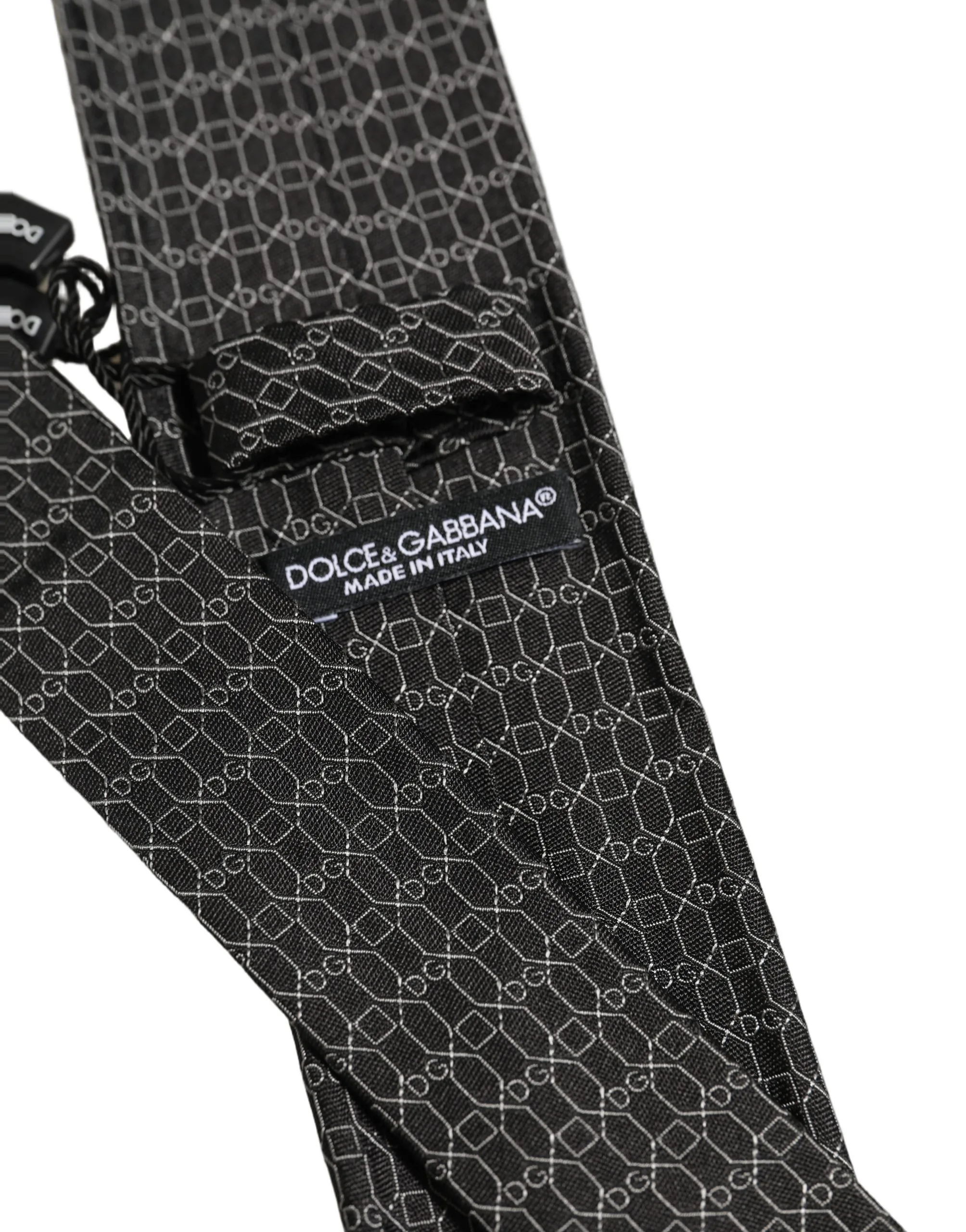Dark Gray Silk DG Monogram Adjustable Tied Necktie Tie - Image 6