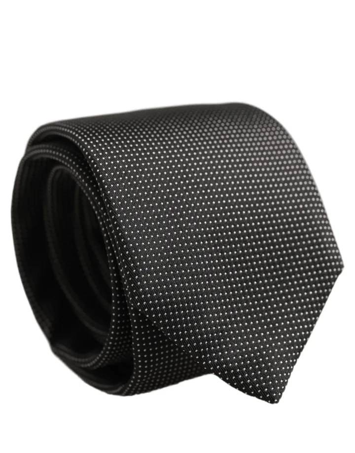 Black Silk Micro Polka Dot Adjustable Tied Necktie Tie