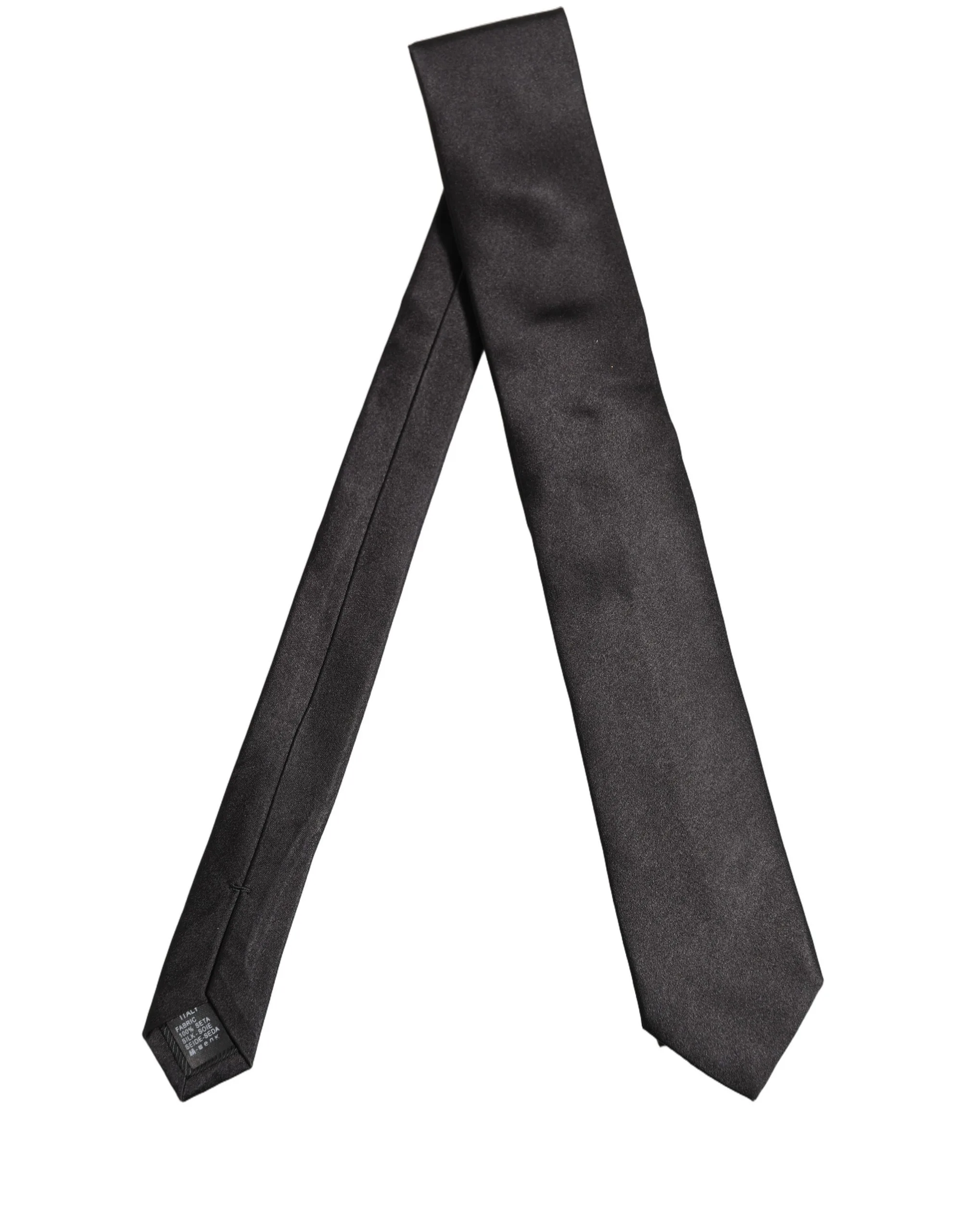 Black Satin 100% Silk Adjustable Tied Men Necktie Tie - Image 2