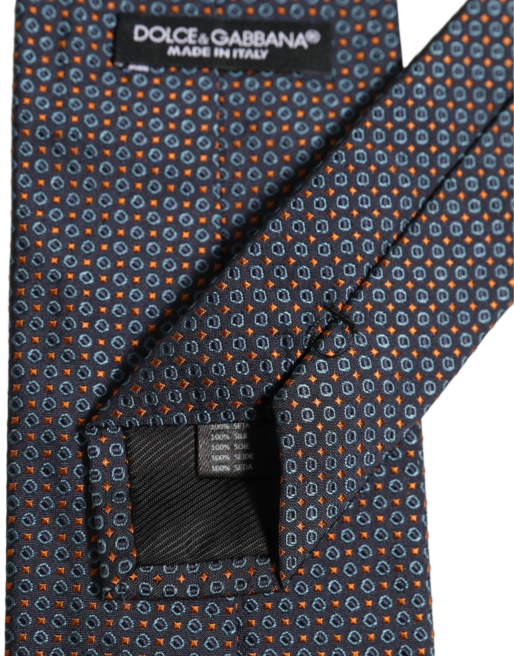 Dark Blue Geometric Silk Adjustable Necktie Accessory Tie - Image 6