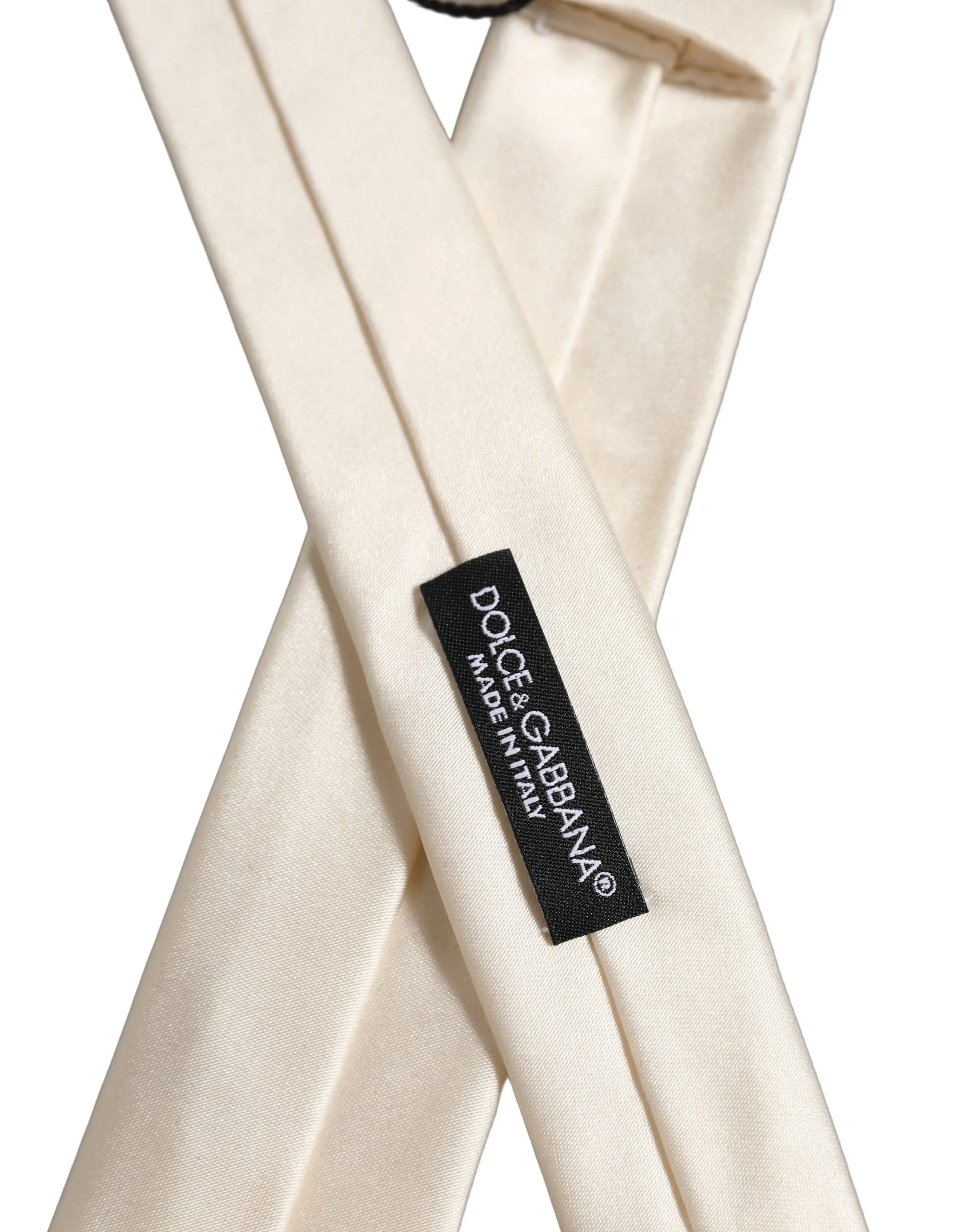 Cream Satin 100% Silk Adjustable Tied Men Necktie Tie - Image 6