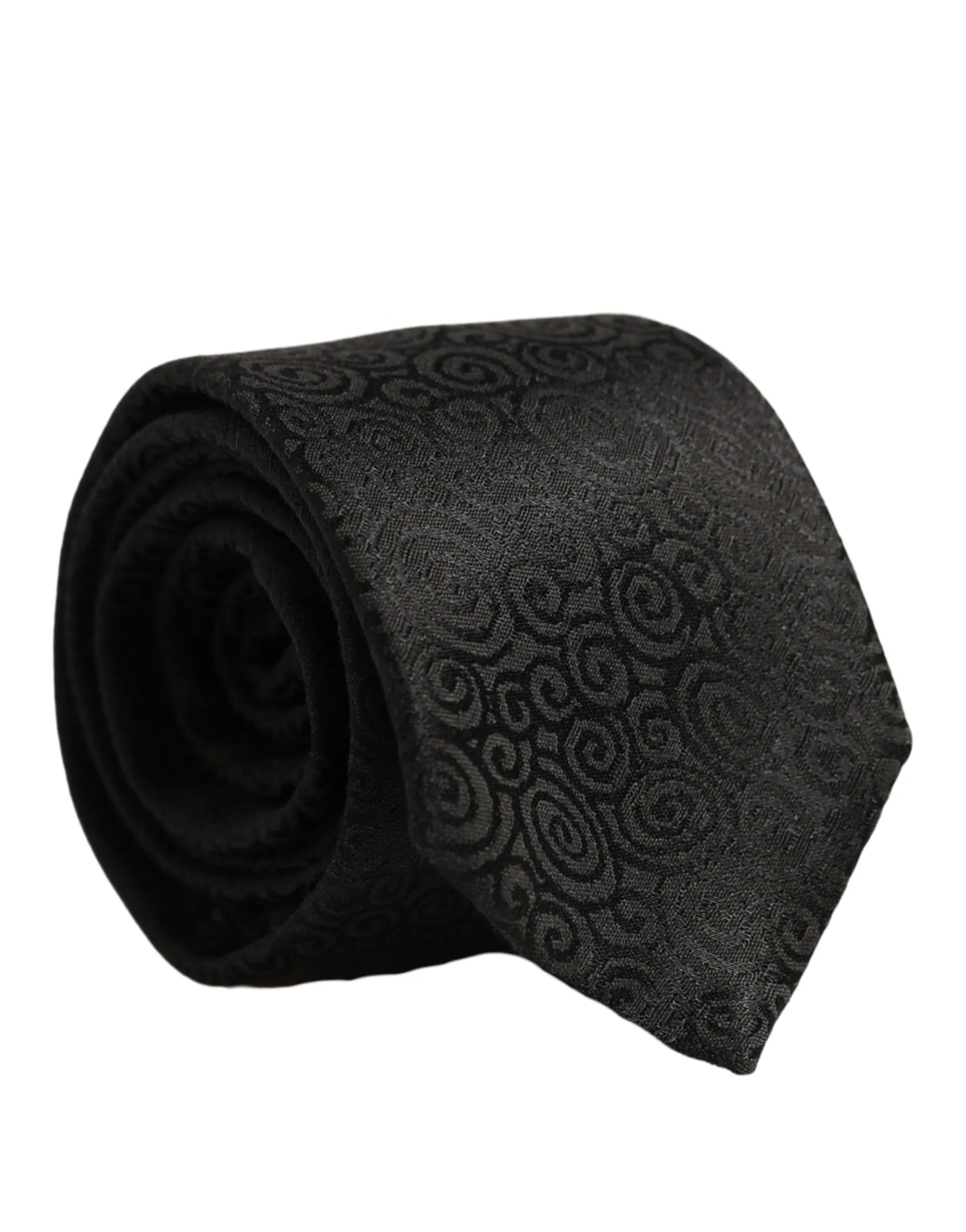 Black Swirl Pattern Silk Adjustable Necktie Accessory Tie - Image 2