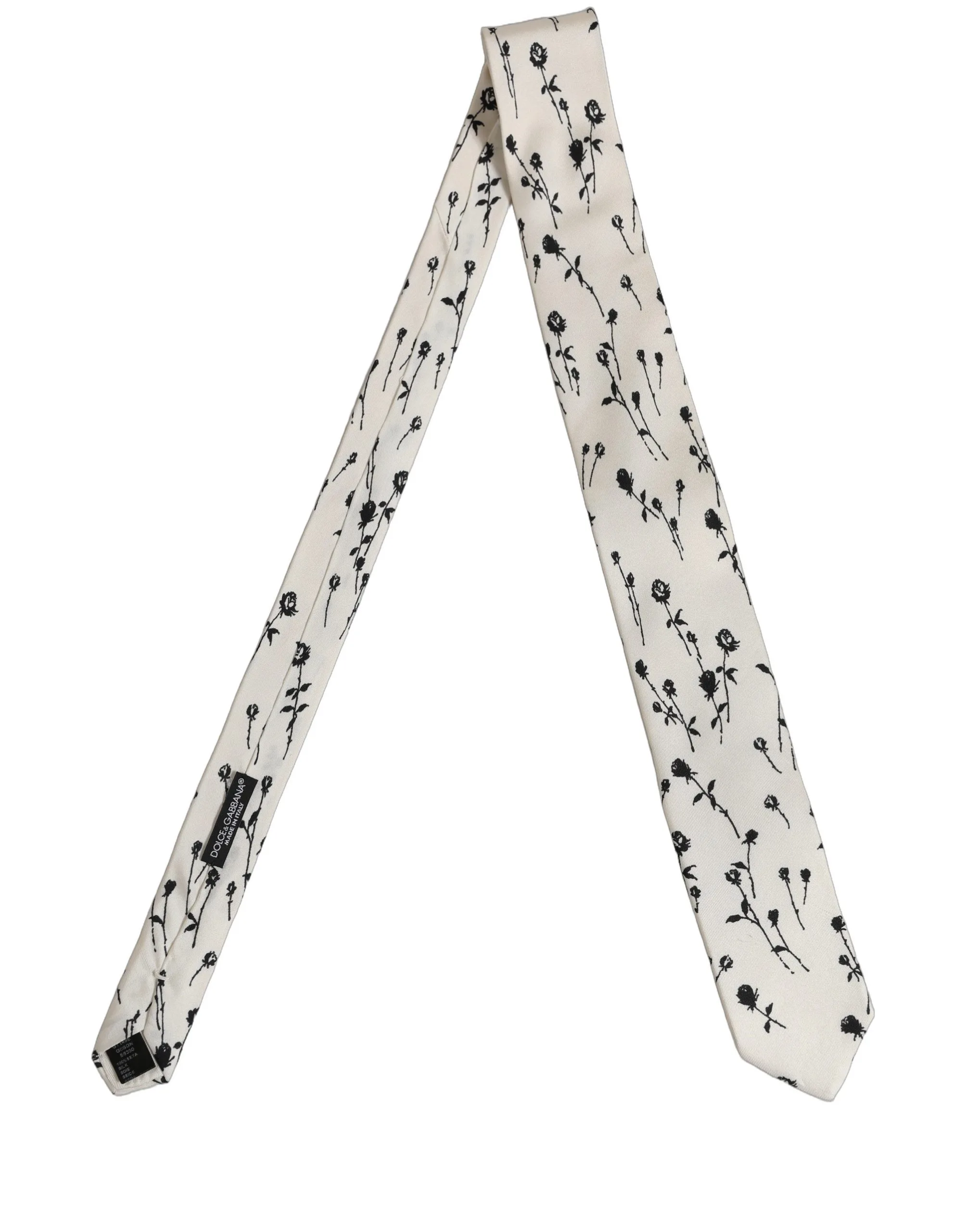 Off White Floral Print Adjustable Necktie Accessory Tie - Image 2