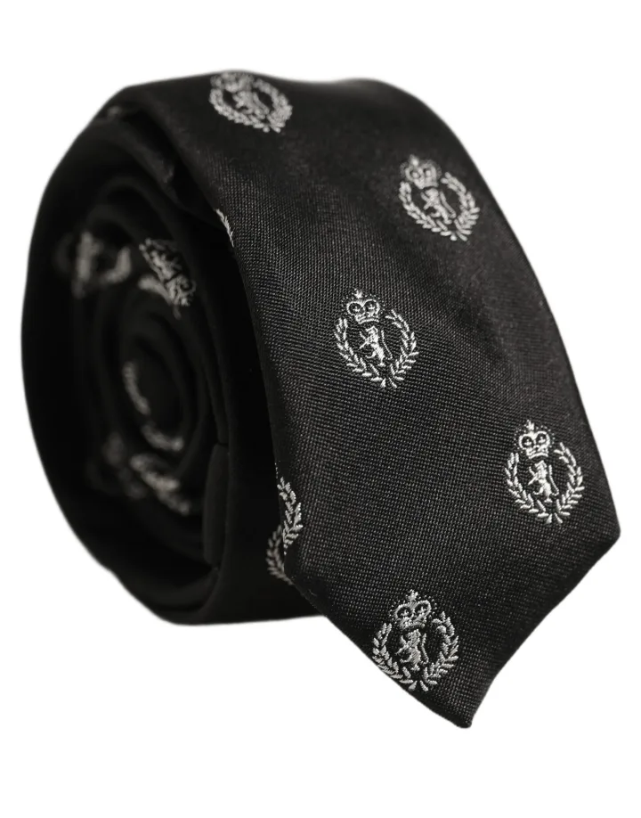 Black Crest Emblem Silk Adjustable Necktie Accessory Tie