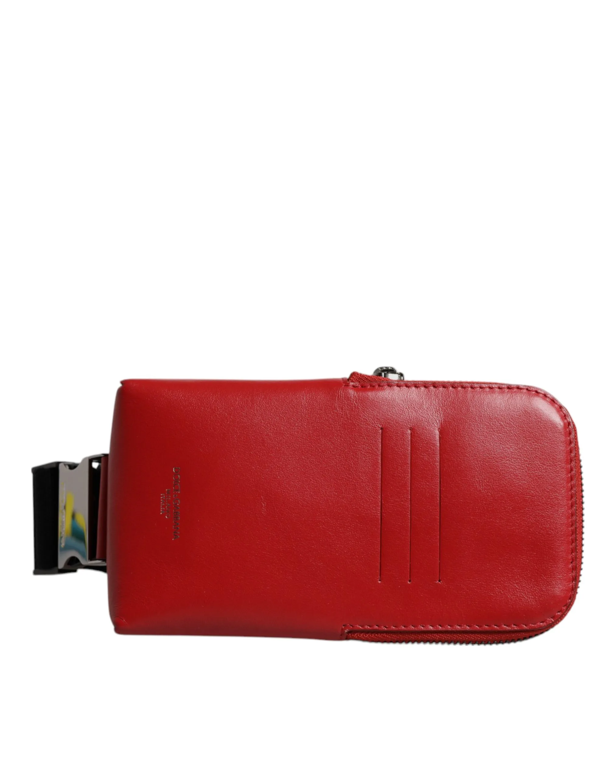 Red Calfskin Leather Phone Cardholder Crossbody Bag