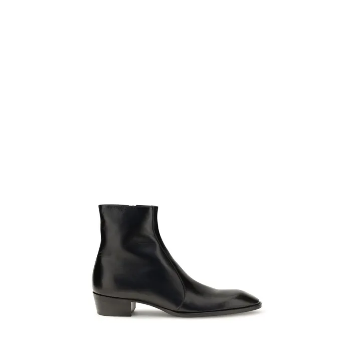 Black Calf Leather Bos Taurus Ankle Boots