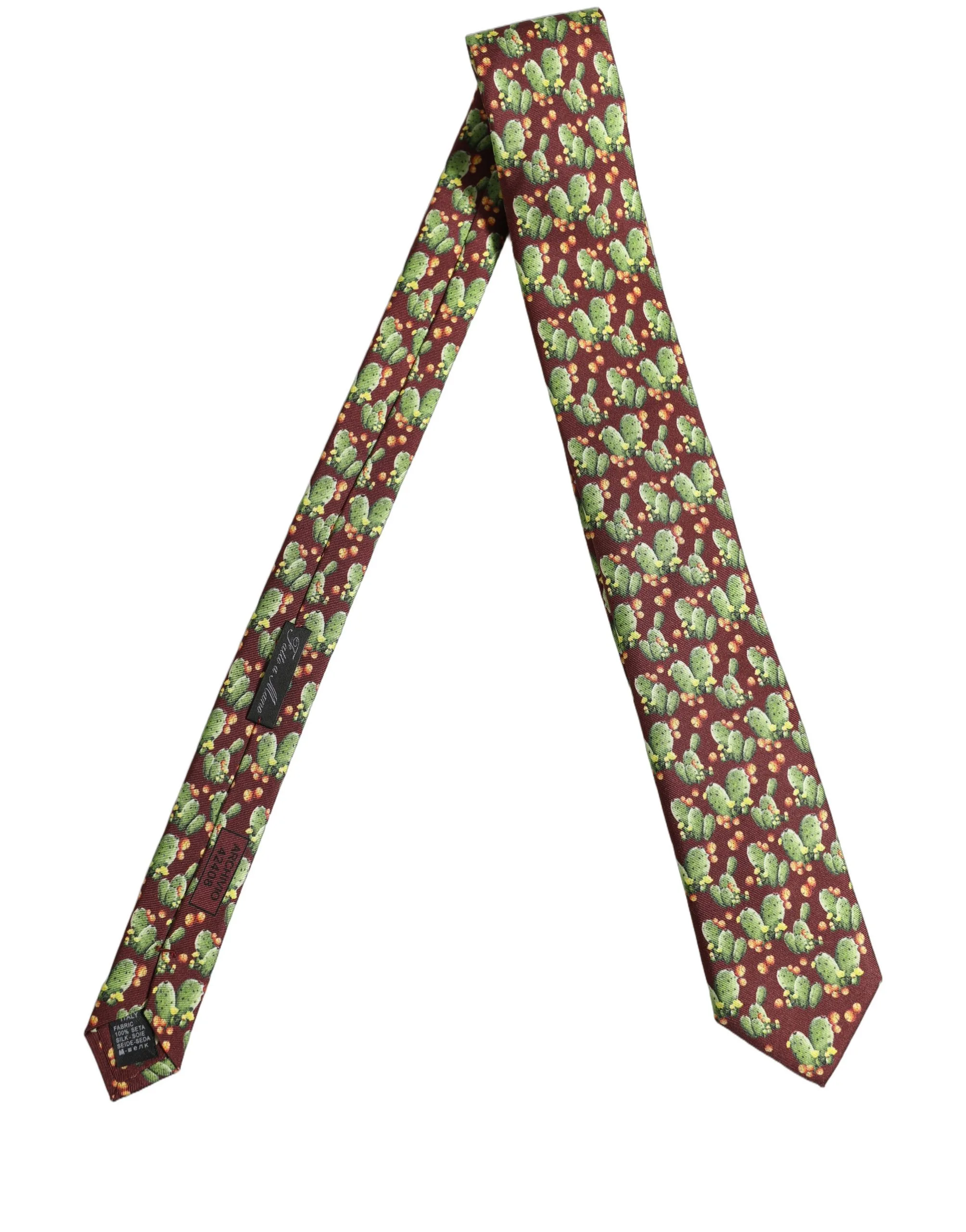 Maroon Silk Cactus Floral Adjustable Tied Men Necktie Tie - Image 2
