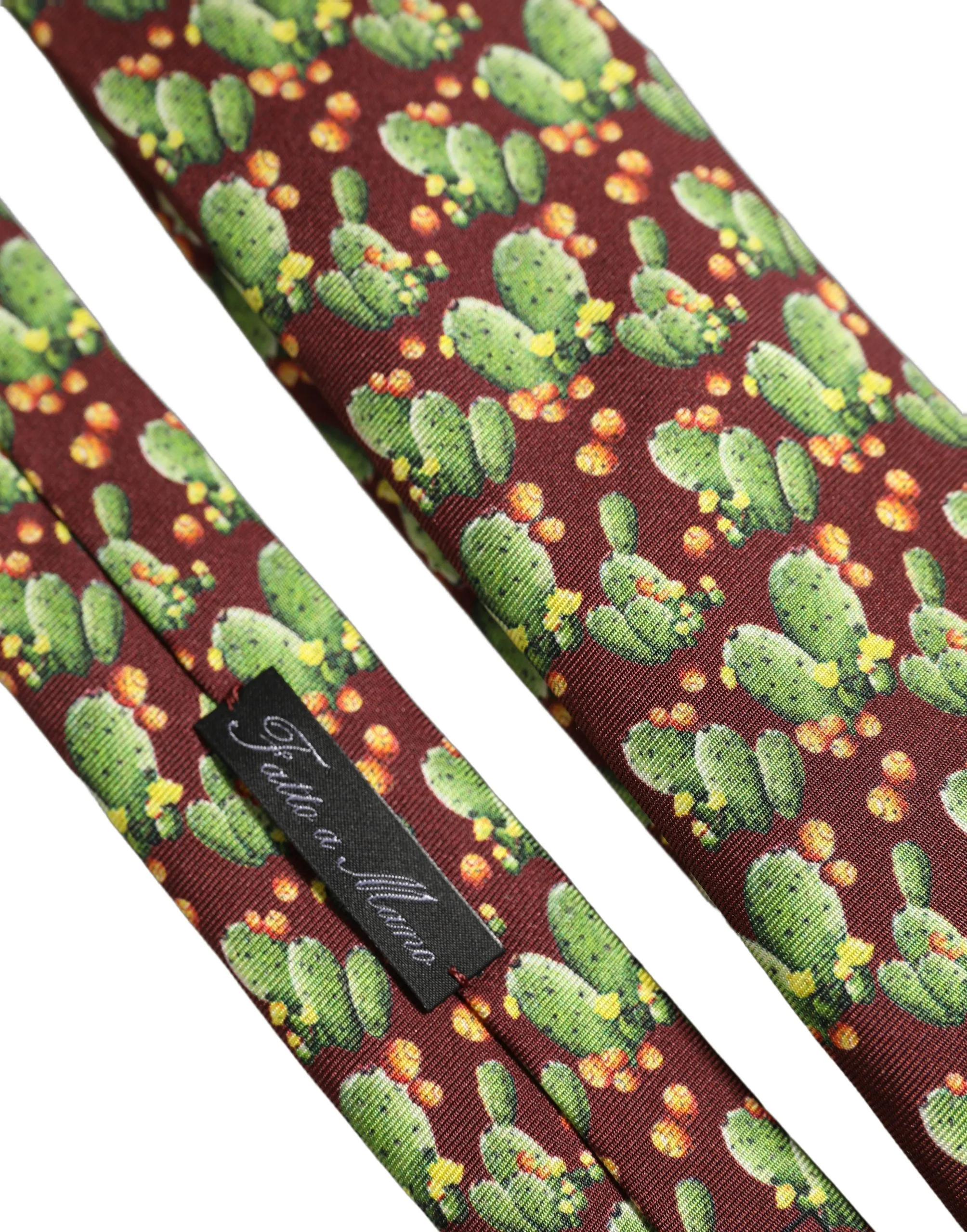Maroon Silk Cactus Floral Adjustable Tied Men Necktie Tie - Image 3