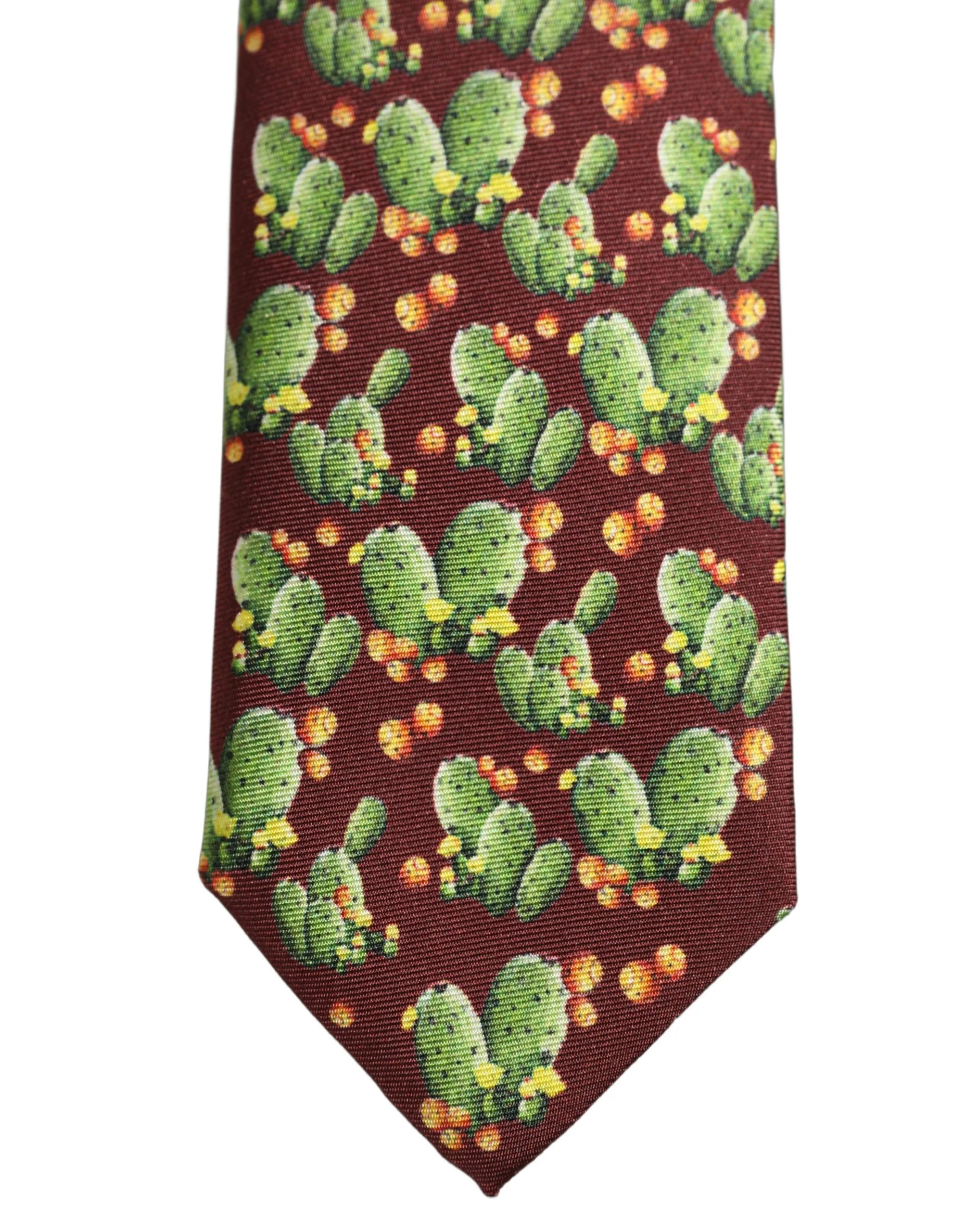 Maroon Silk Cactus Floral Adjustable Tied Men Necktie Tie - Image 4