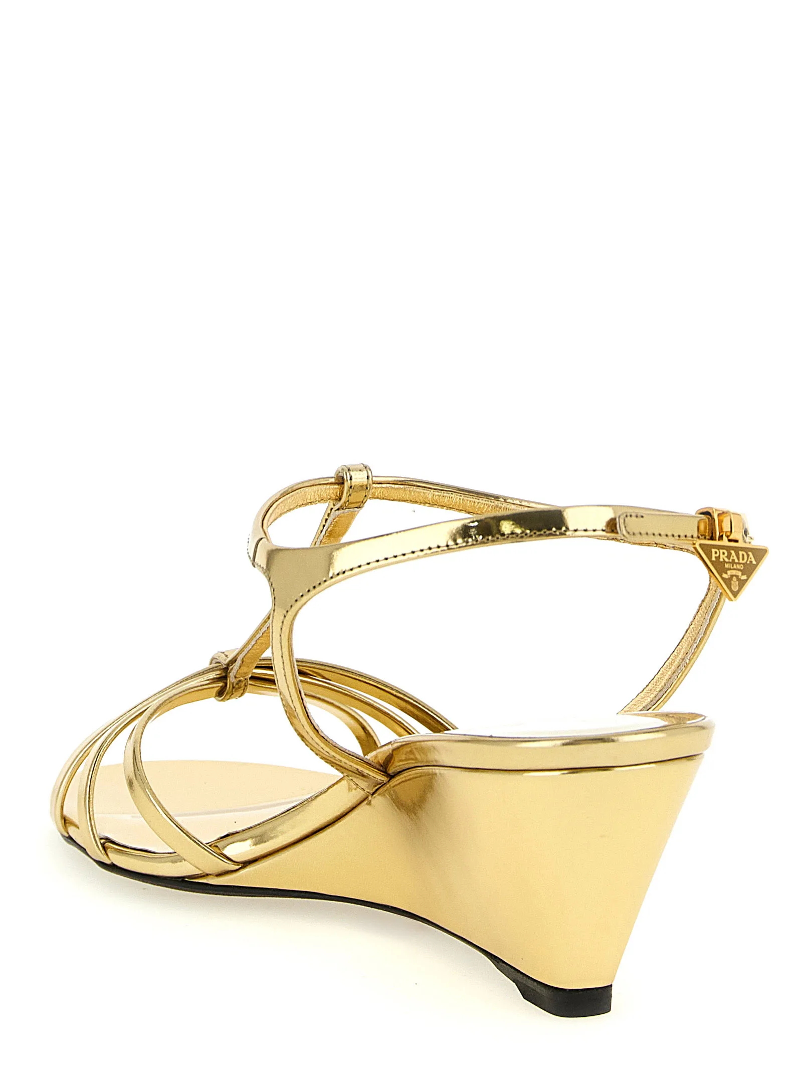 Gold Calfskin Wedge Sandals - Image 3