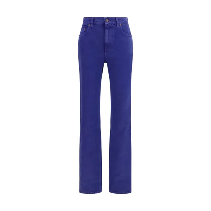 Blue Cotton Straight-Leg Jeans