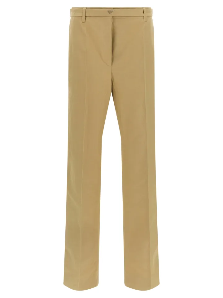 Beige Cotton Casual Pants