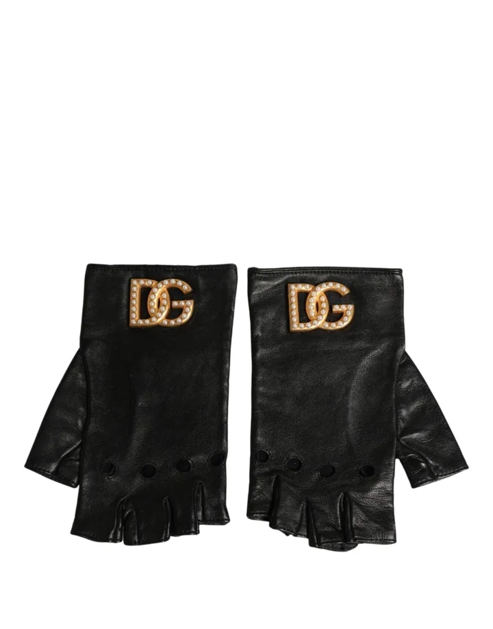 Black Embellished Wrist Length Fingerless Gloves