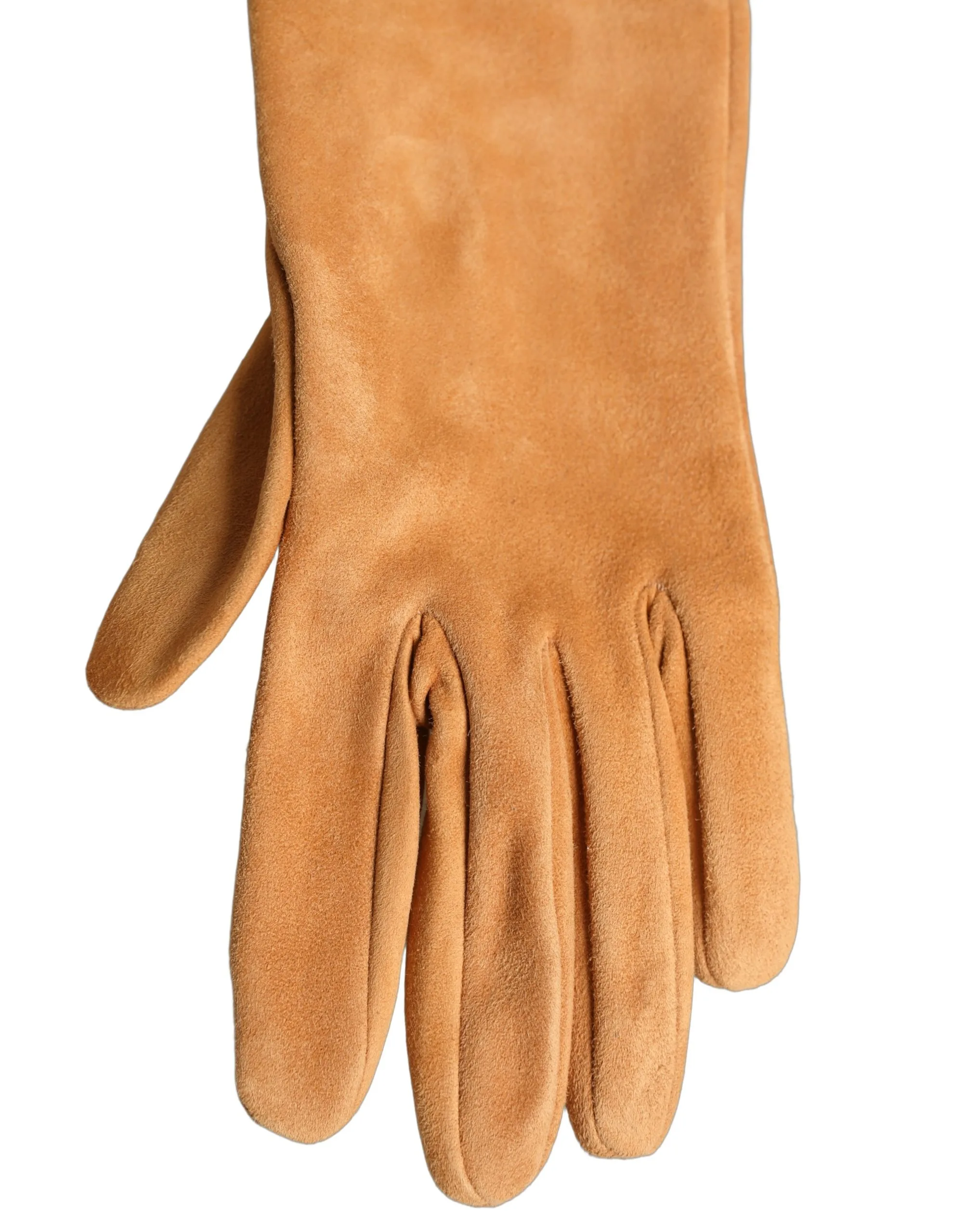 Tan Genuine Leather Suede Elbow Length Gloves - Image 2