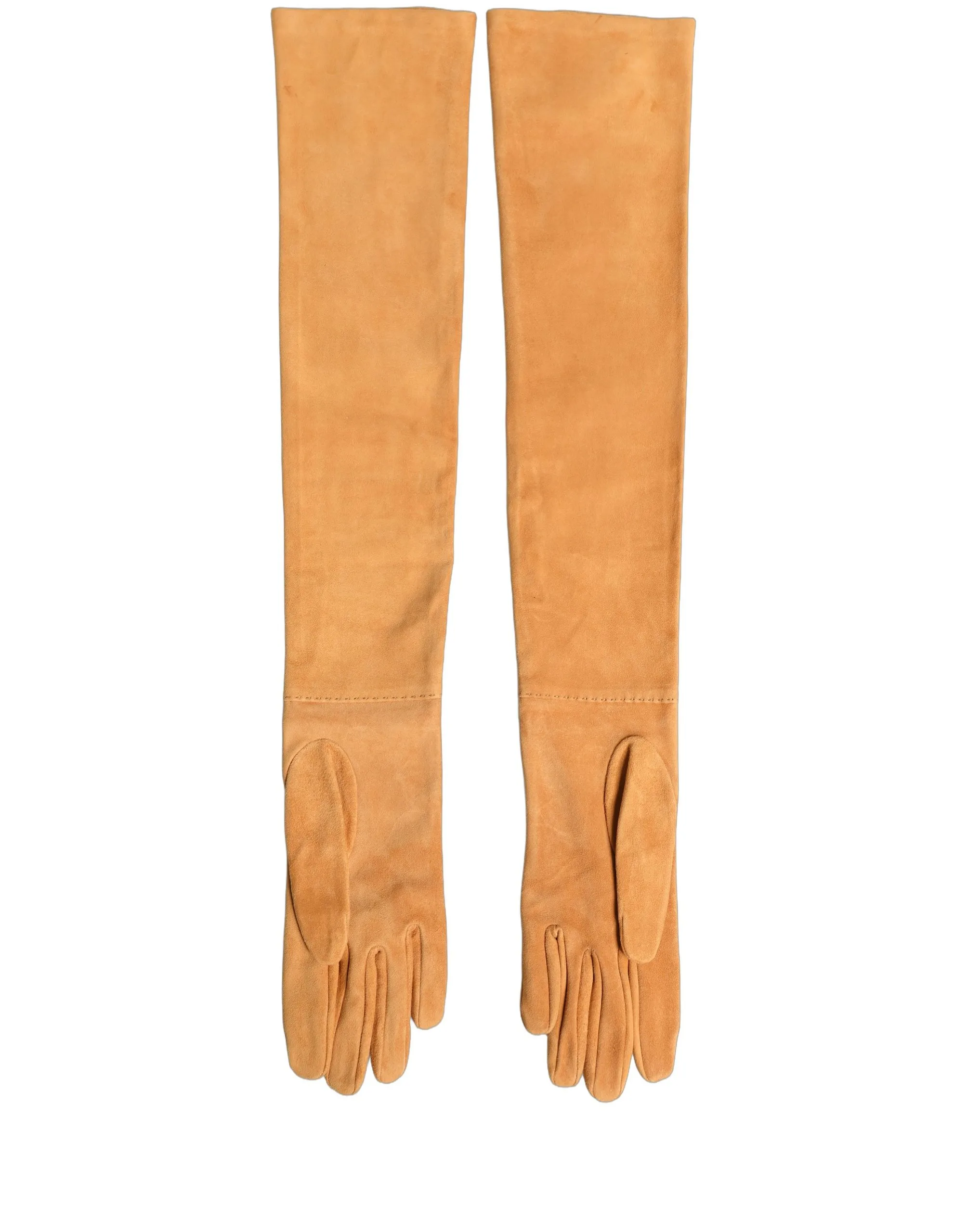 Tan Genuine Leather Suede Elbow Length Gloves - Image 4