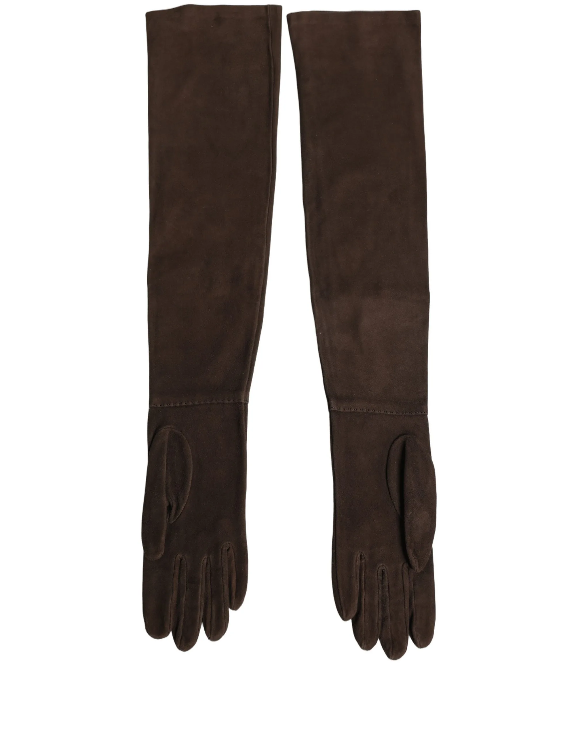 Brown Genuine Leather Suede Elbow Length Gloves - Image 2