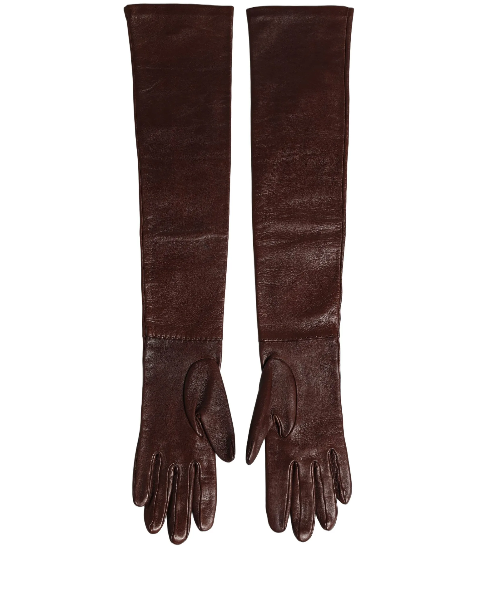 Brown Genuine Leather Long Elbow Length Gloves - Image 2