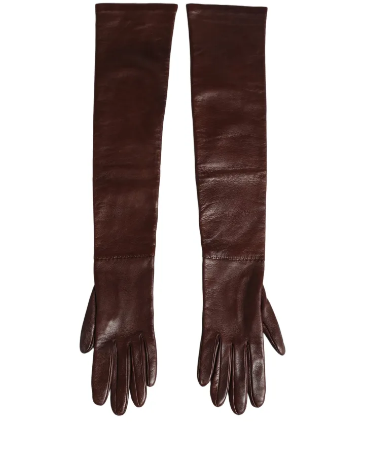 Brown Genuine Leather Long Elbow Length Gloves