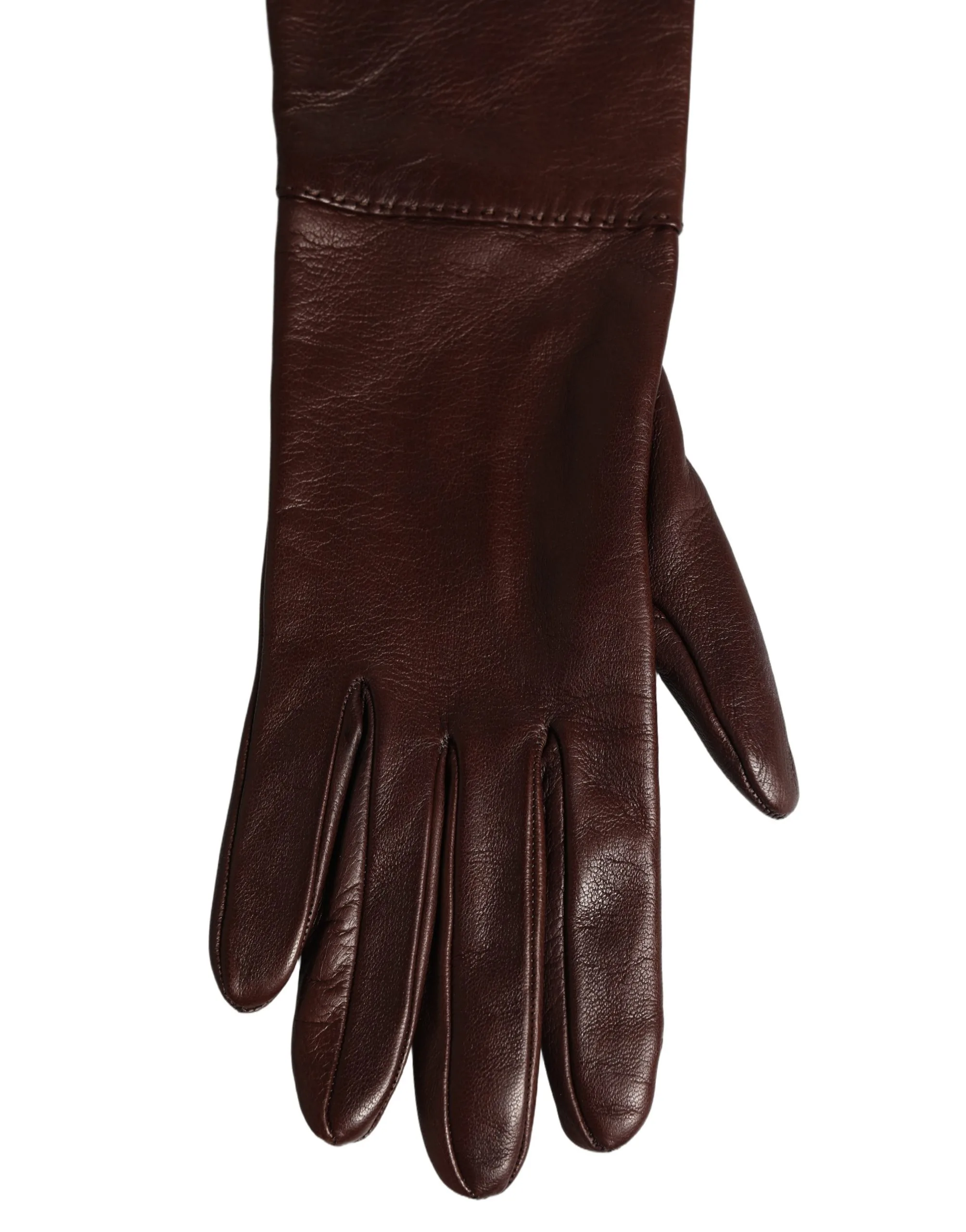 Brown Genuine Leather Long Elbow Length Gloves - Image 3