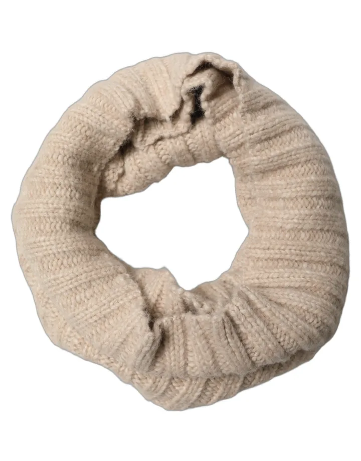 Light Beige Ribbed Knit Neck Warmer Scarf