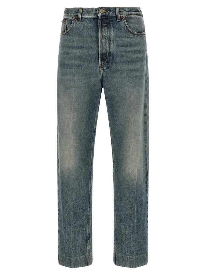 Blue Cotton Straight-Leg Jeans