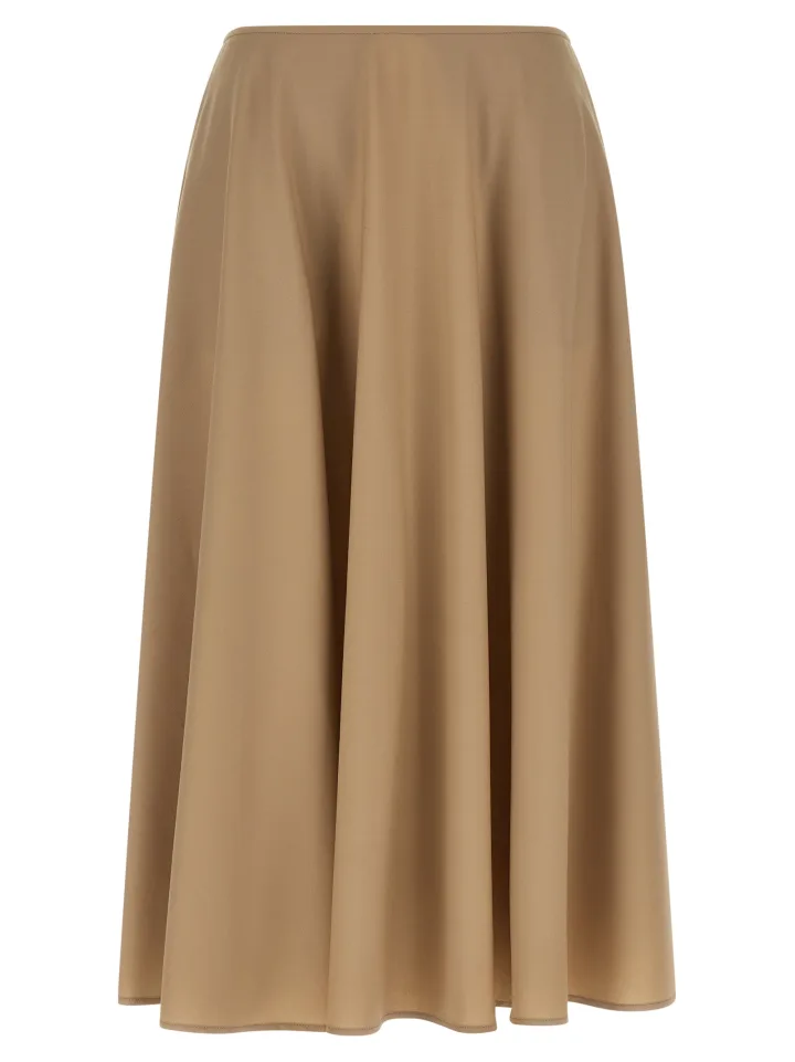 Beige Virgin Wool Midi Skirt