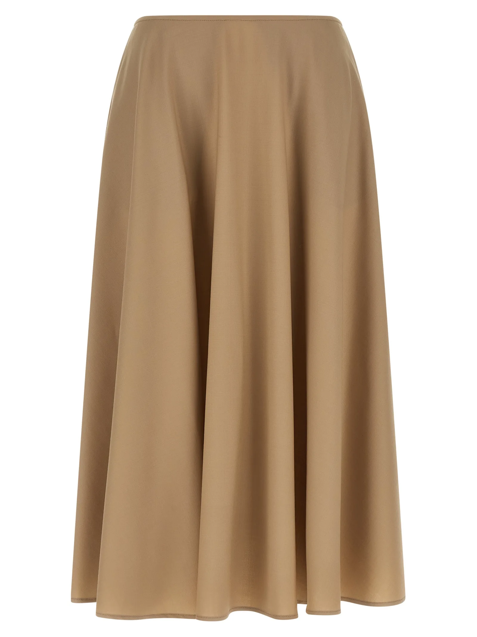 Beige Virgin Wool Midi Skirt
