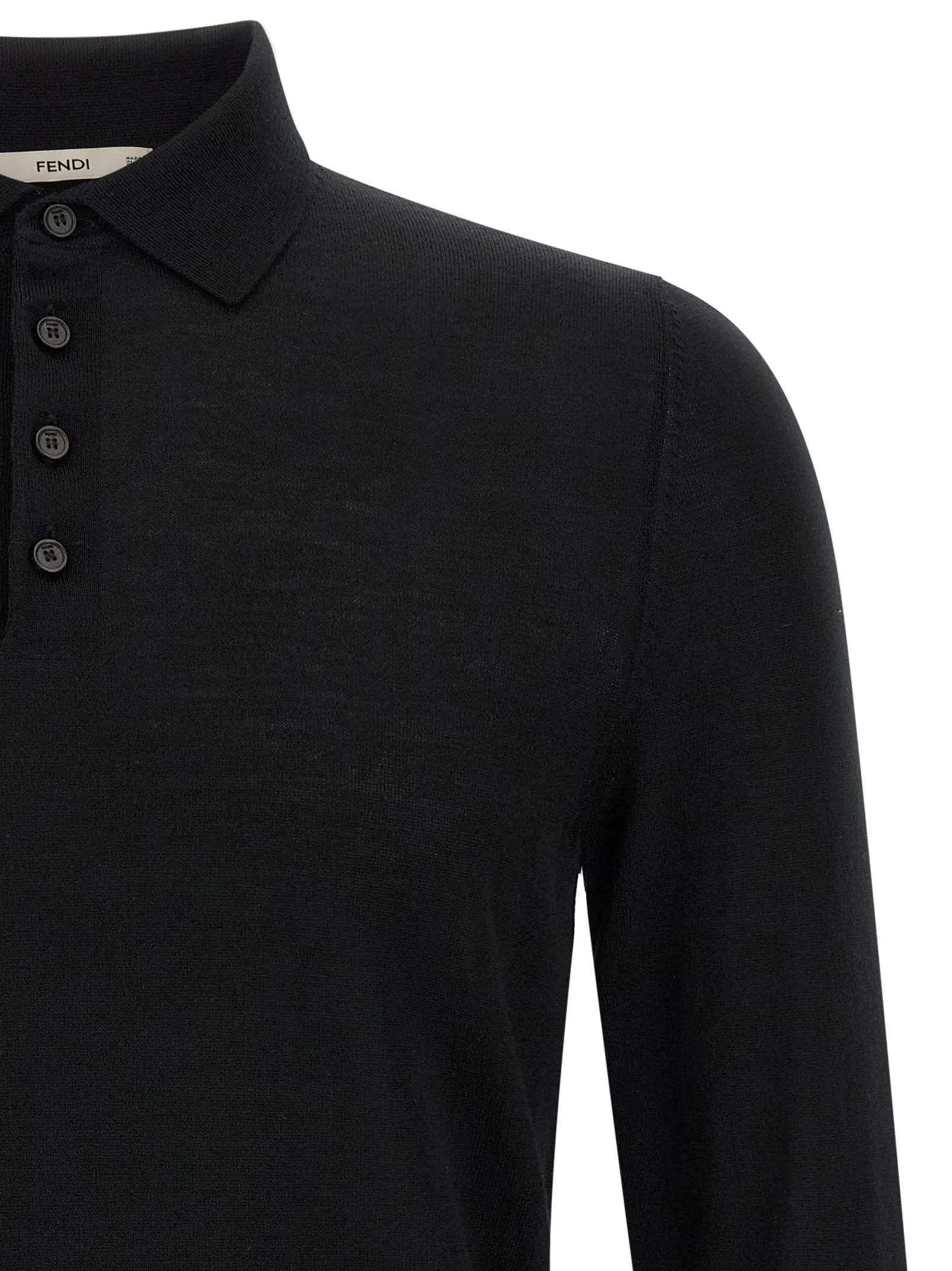 Black Virgin Wool Polo Shirt - Image 3