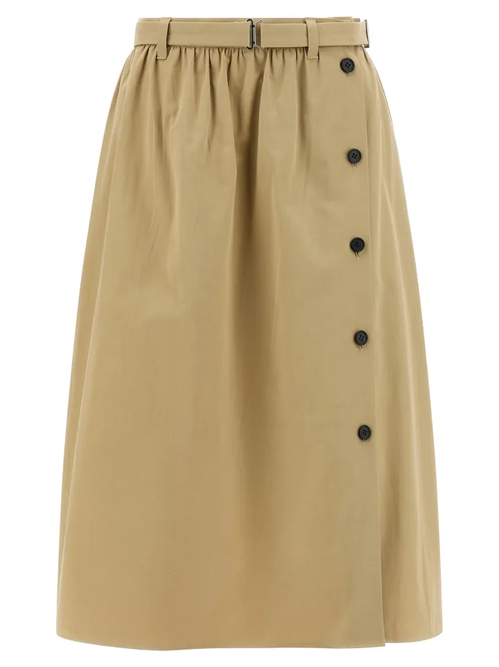 Beige Cotton Midi Skirt