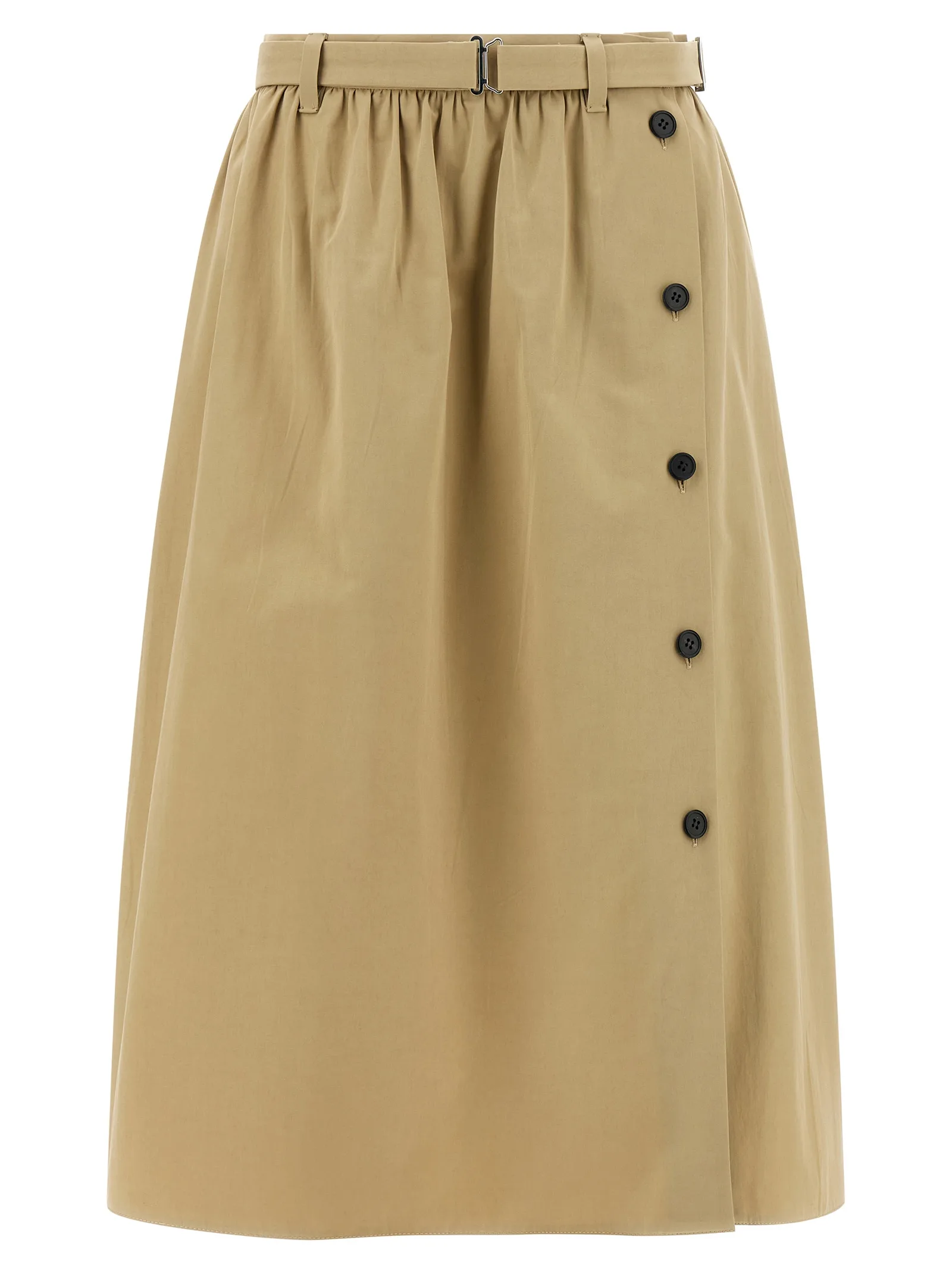 Beige Cotton Midi Skirt