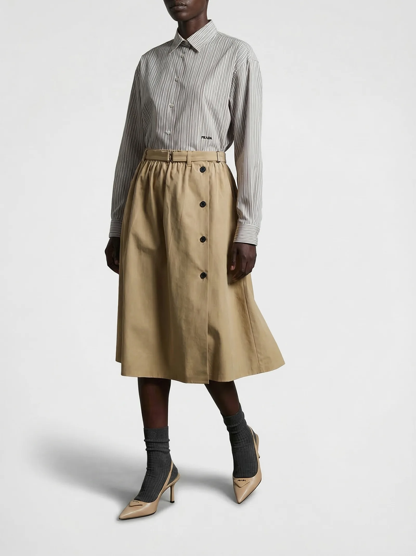 Beige Cotton Midi Skirt - Image 2