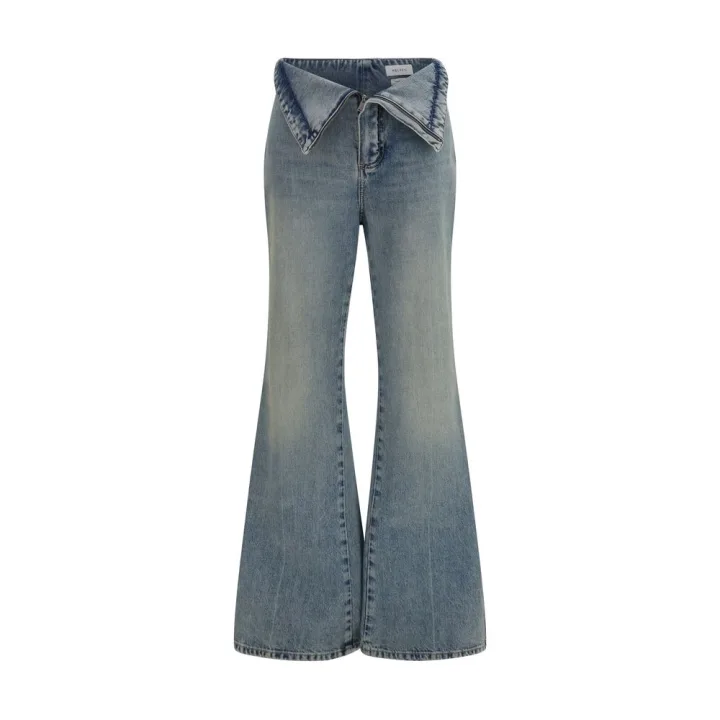 Blue Cotton Flared Jeans