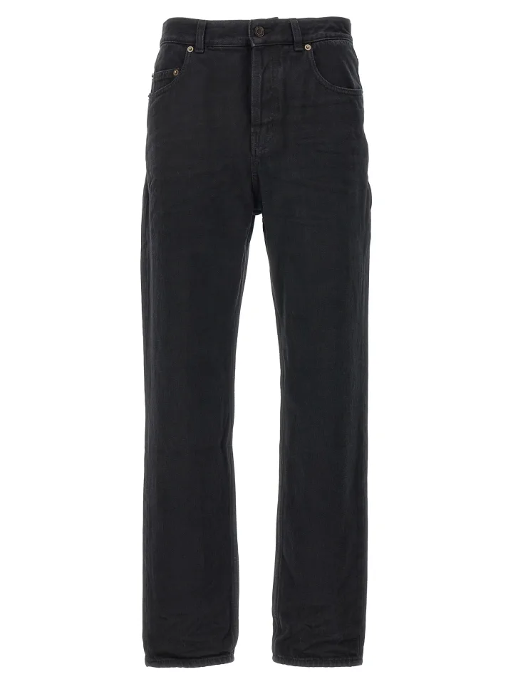 Black Cotton Straight - Leg Jeans