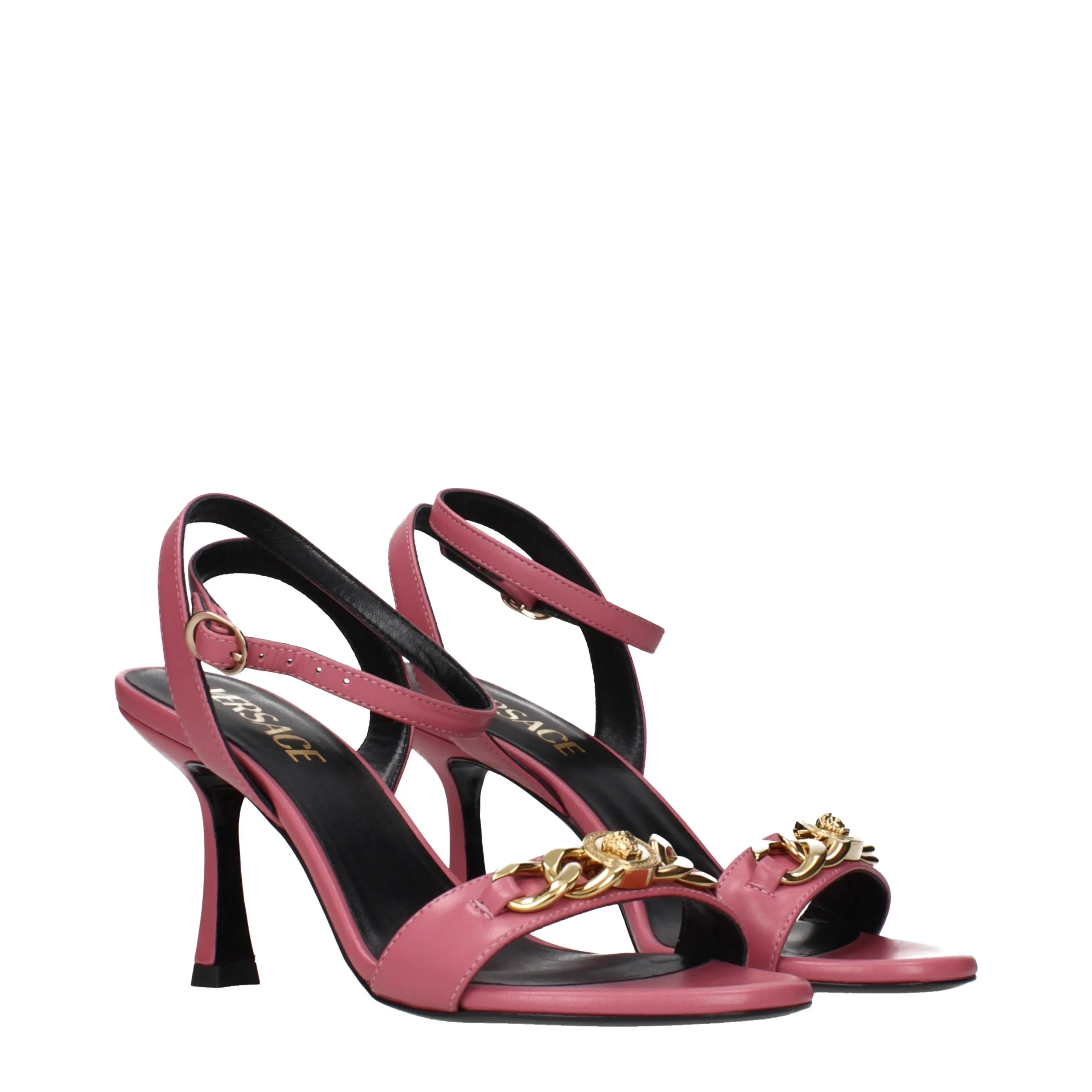 Pink Leather Stiletto Heel Sandals - Image 2