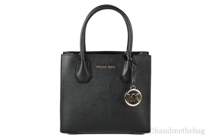 Michael Kors Mercer Medium Leather Messenger Crossbody Handbag (Black Solid)
