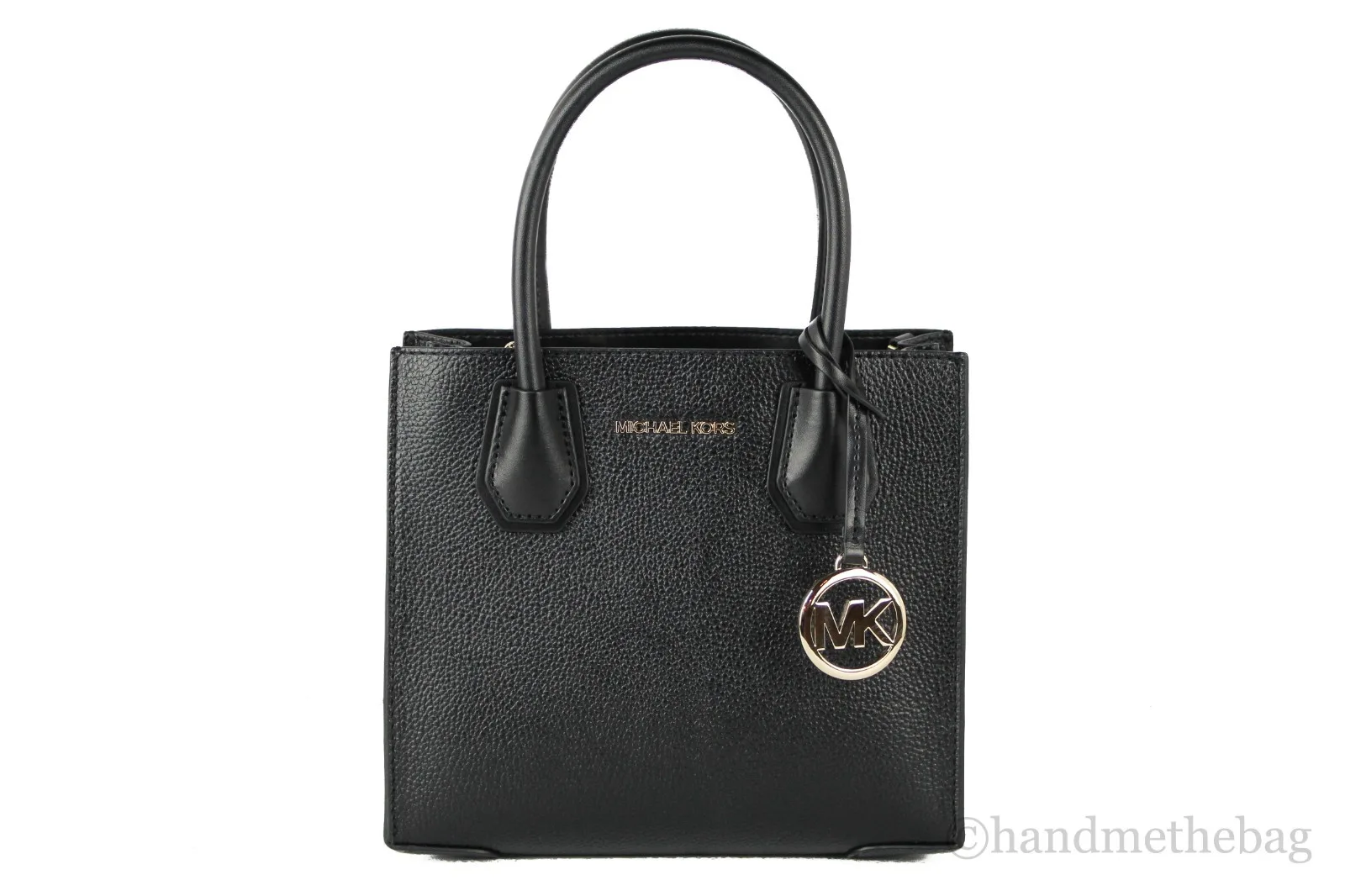 Michael Kors Mercer Medium Leather Messenger Crossbody Handbag (Black Solid)