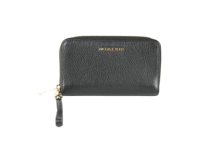 Michael Kors Jet Set Travel Large Phone Wristlet Wallet Pebbled Leather Black