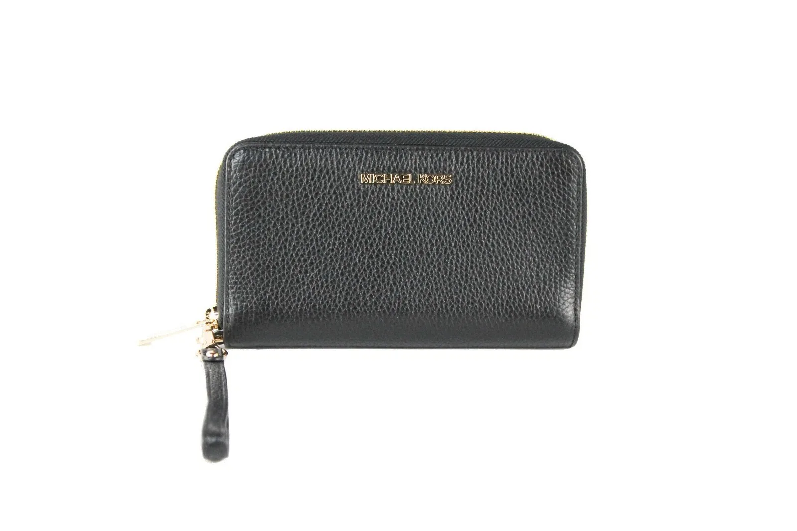 Michael Kors Jet Set Travel Large Phone Wristlet Wallet Pebbled Leather Black