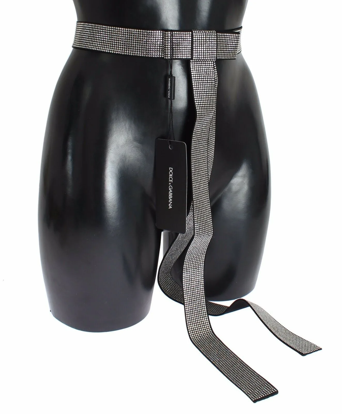 Black Silk Clear Crystal Bow Waist Belt - Image 2