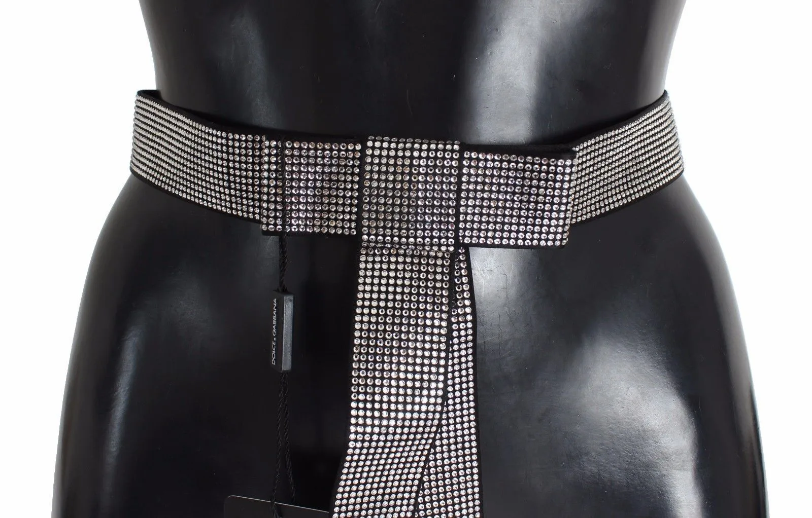 Black Silk Clear Crystal Bow Waist Belt - Image 5