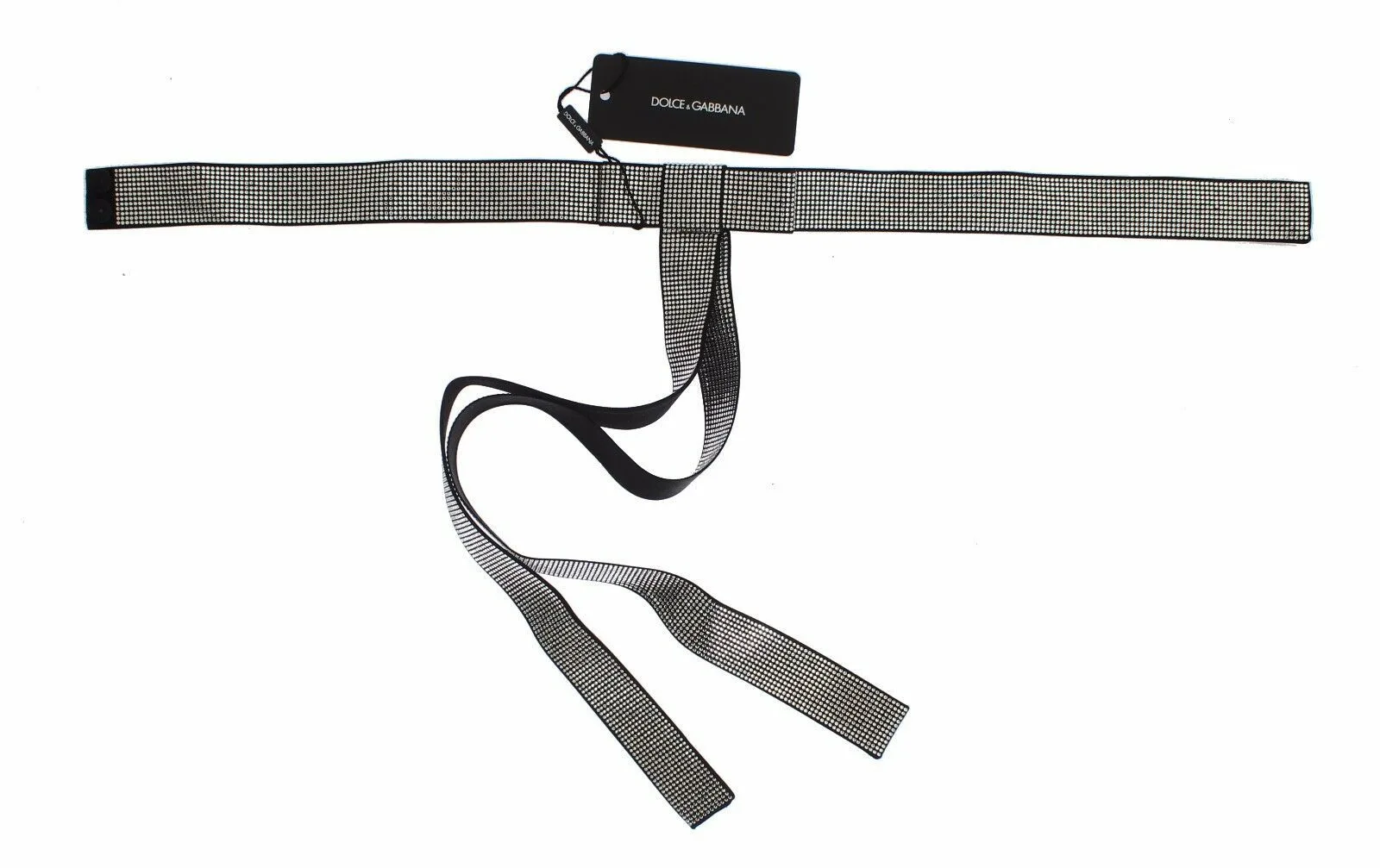 Black Silk Clear Crystal Bow Waist Belt - Image 6