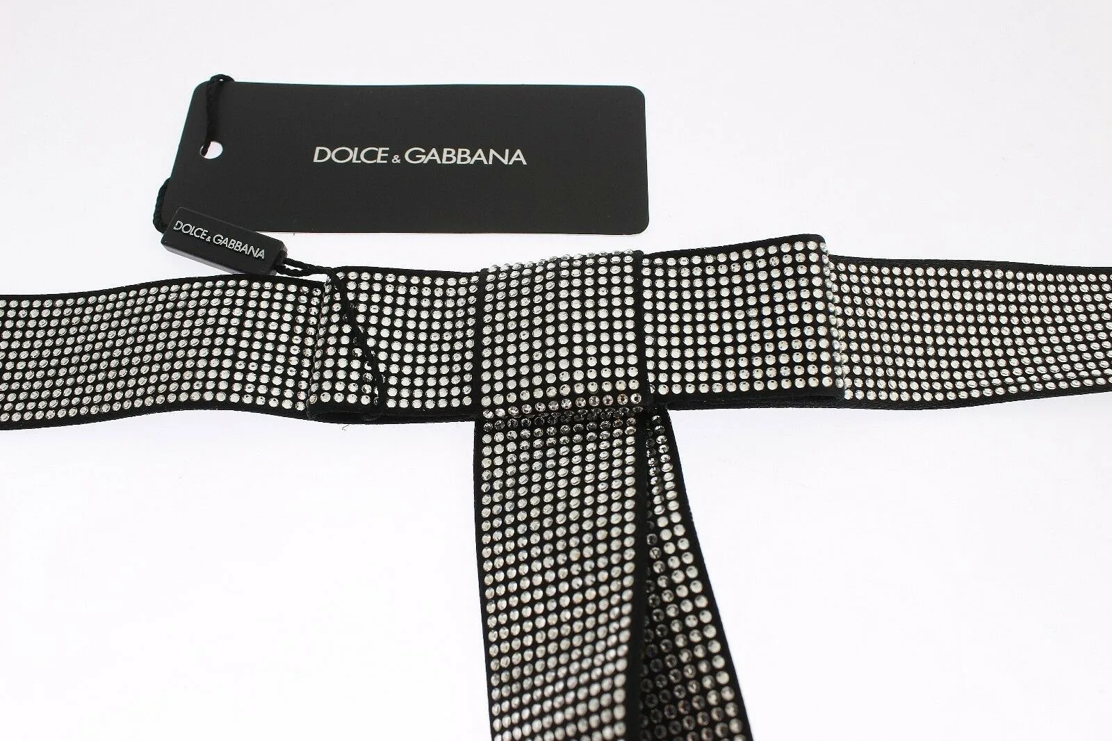 Black Silk Clear Crystal Bow Waist Belt - Image 8